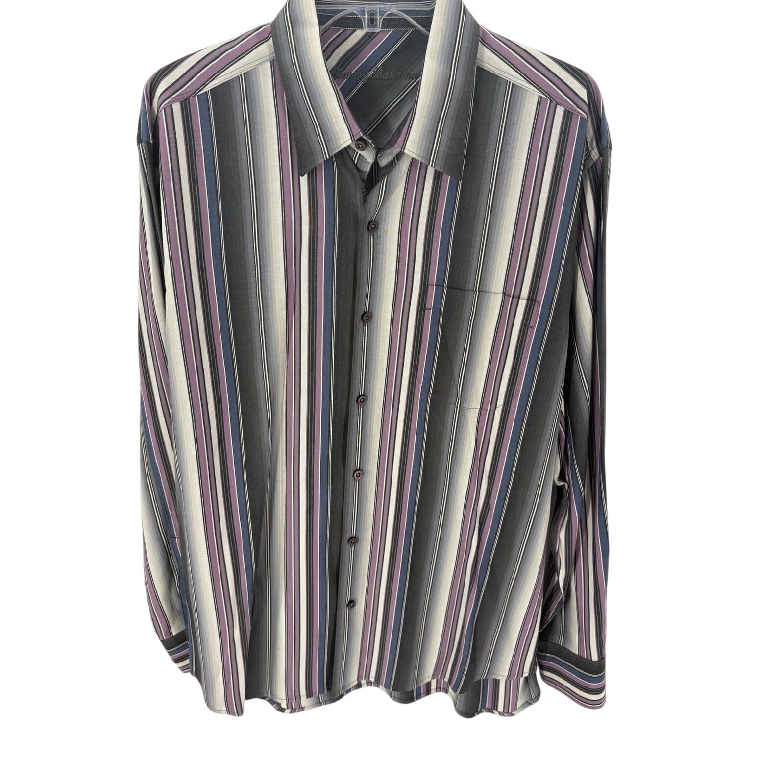 Tommy Bahama Dress Shirt Men's Long Sleeve Striped Silk Tencel L G