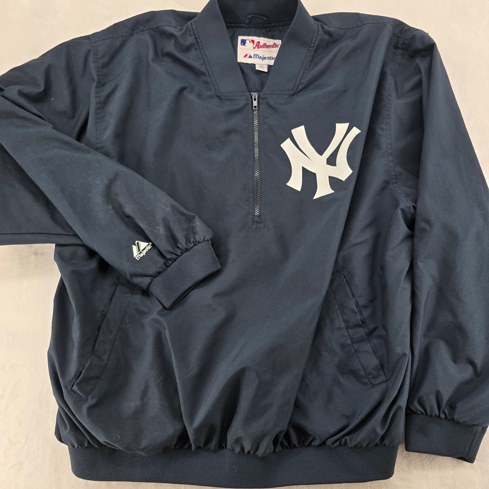 Majestic NY Yankees Mens XXL Pullover Navy Blue MLB Quarter Zip Jacket