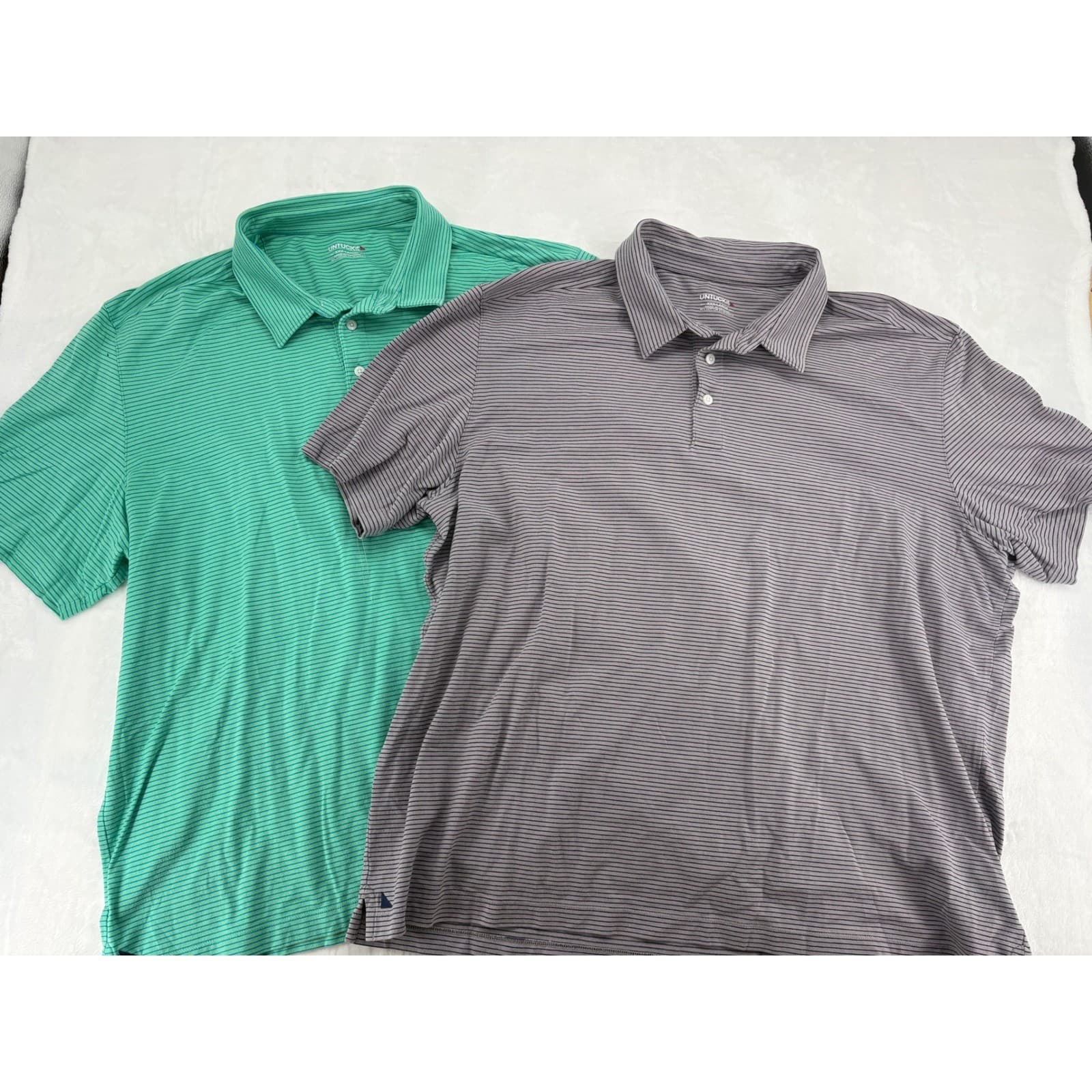 UNTUCKit Polo Shirt Mens XXXL Polo Green Gray Striped Cotton Stretch Lot of 2