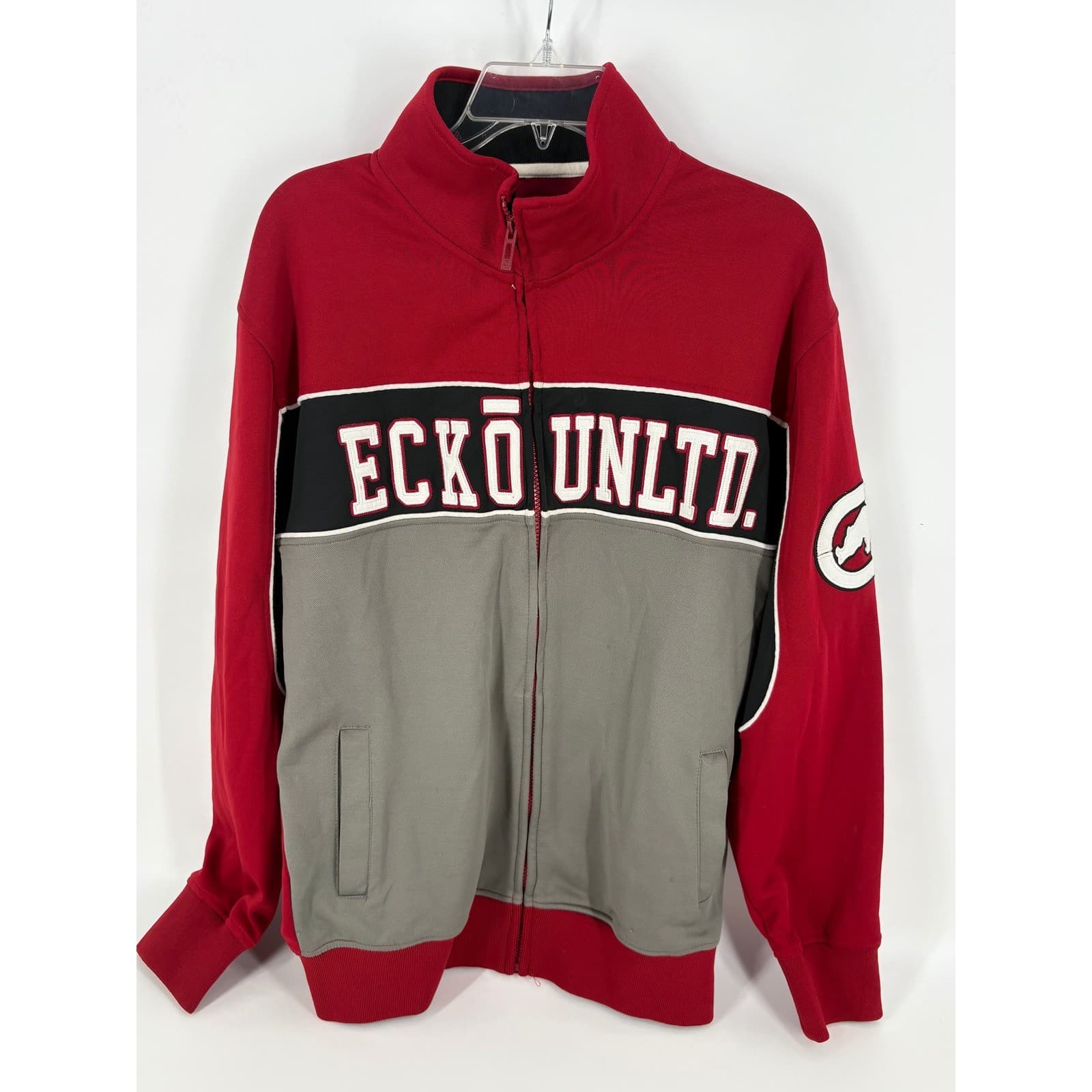 Ecko Unltd. Red Full Zip Track Jacket Mens Medium Color Block Logo