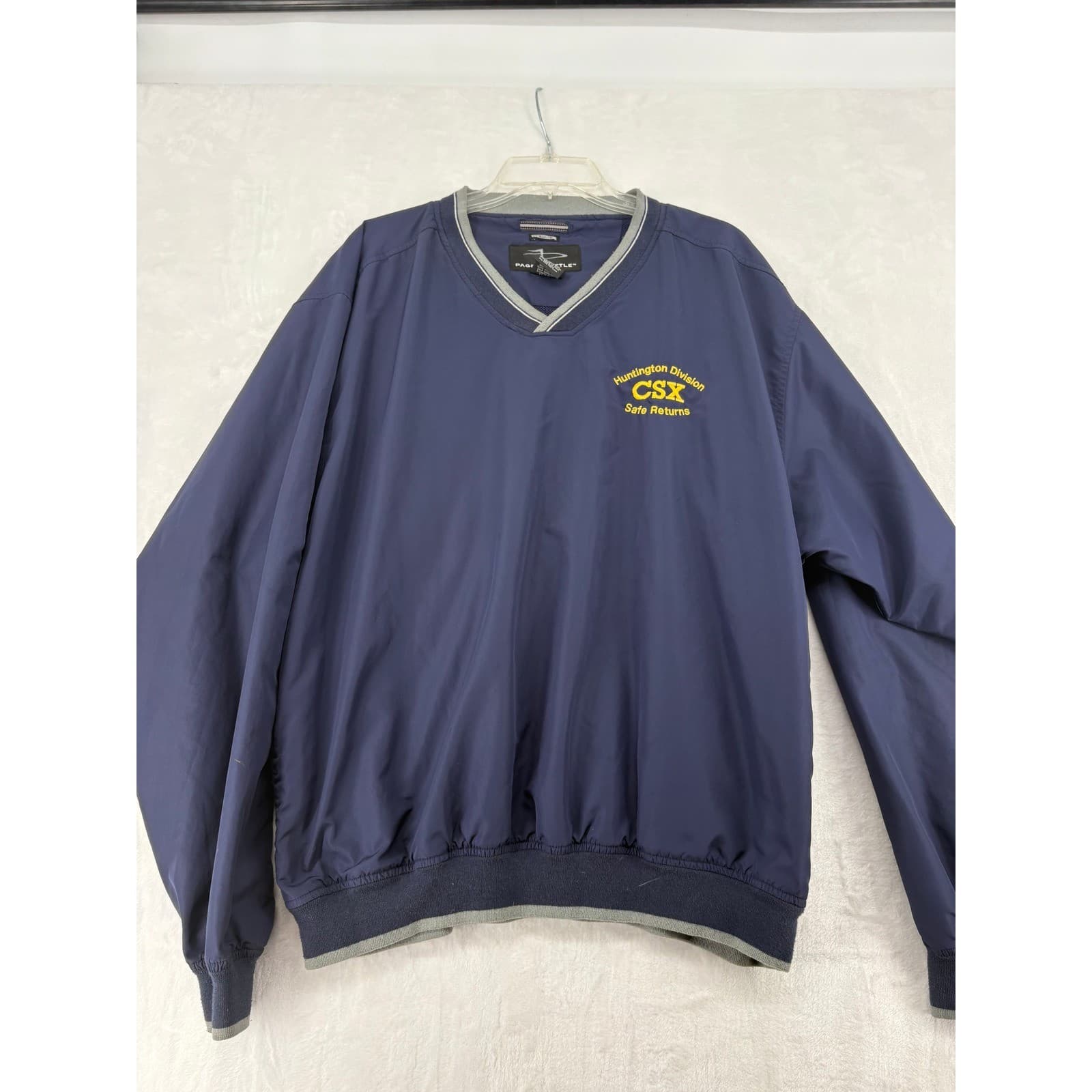 Page & Tuttle Windbreaker Mens Large Pullover Navy Blue CSX Railroad Windshirt