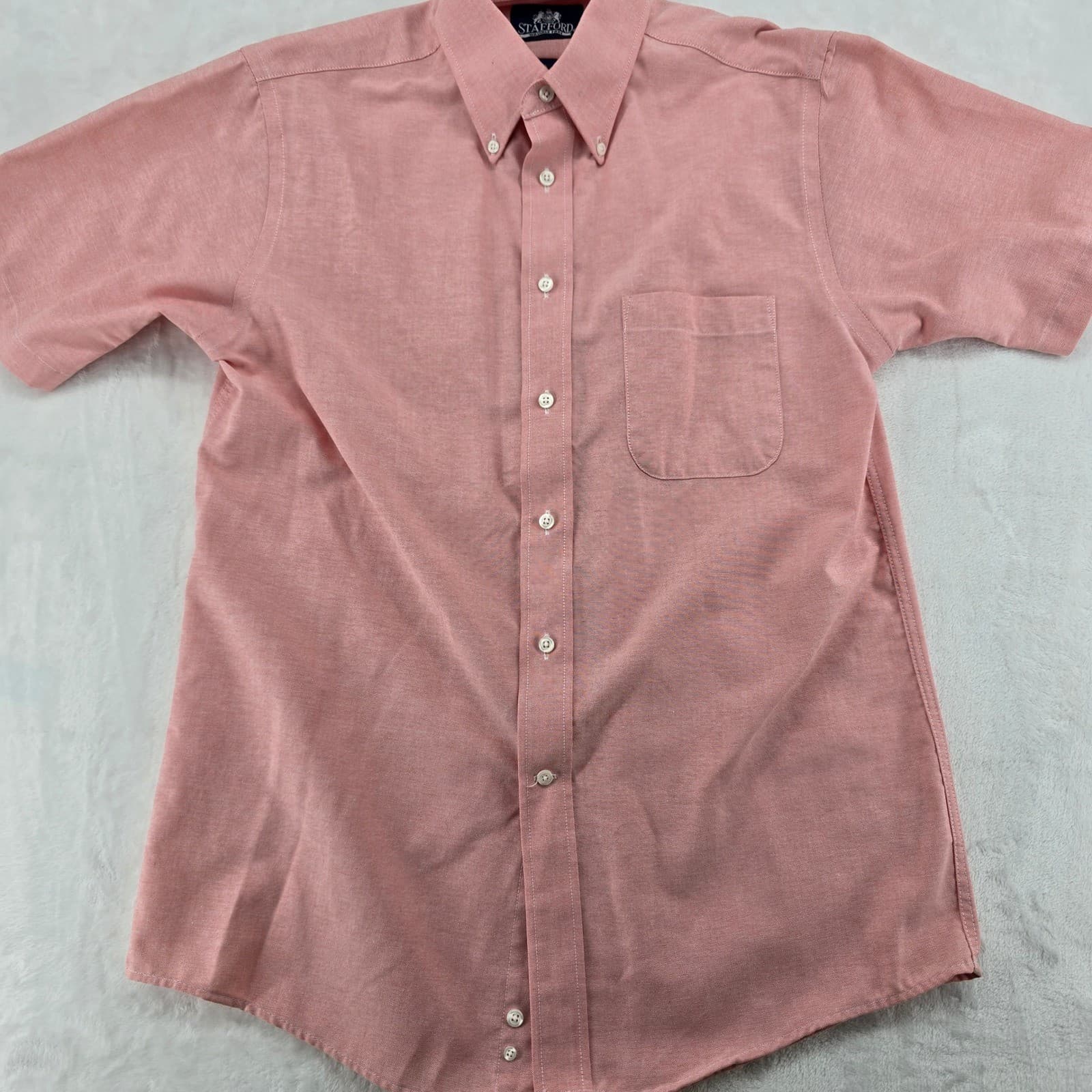 Stafford Button Down Mens 15 Short Sleeve Coral Pink Wrinkle Free Oxford Shirt