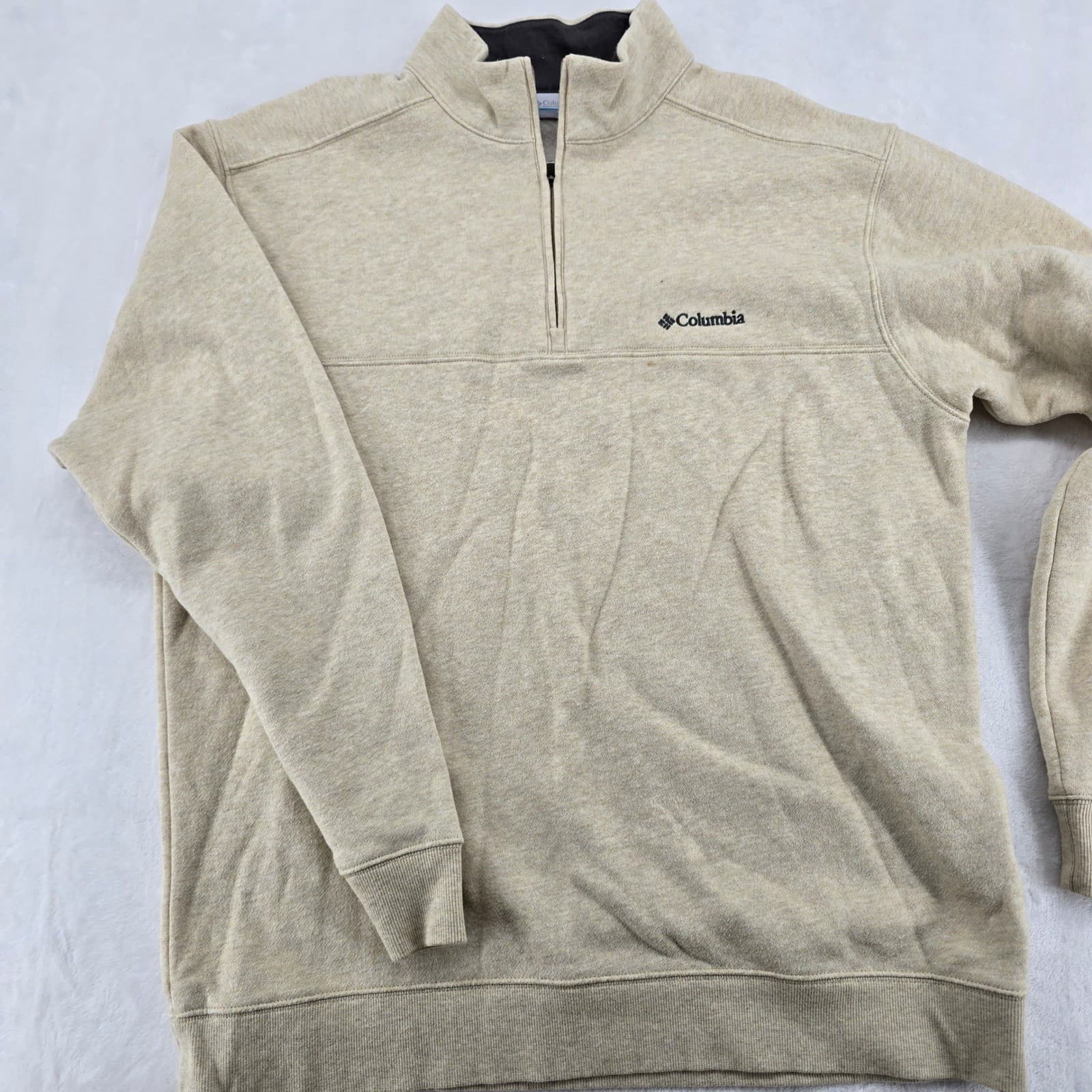 Columbia Pullover Mens L Sweatshirt Beige 1/4 Zip Fleece Lined Mock Neck 6761