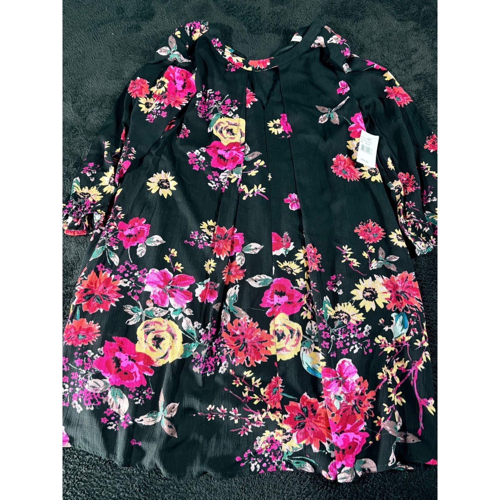 Collective Concepts Black Floral Print Dress - Women's Medium