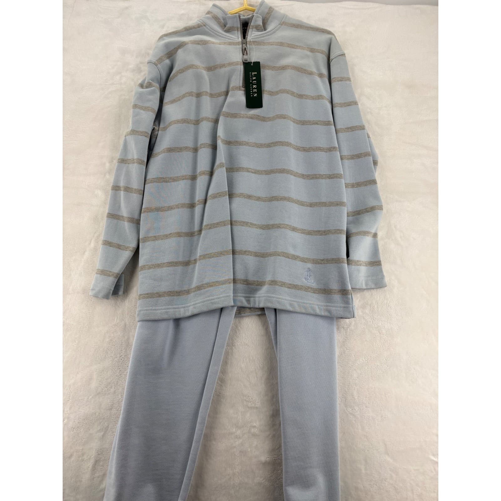 Lauren Ralph Lauren Pajama Set Womens M Pajama Set Blue Striped 1/4 Zip NWT