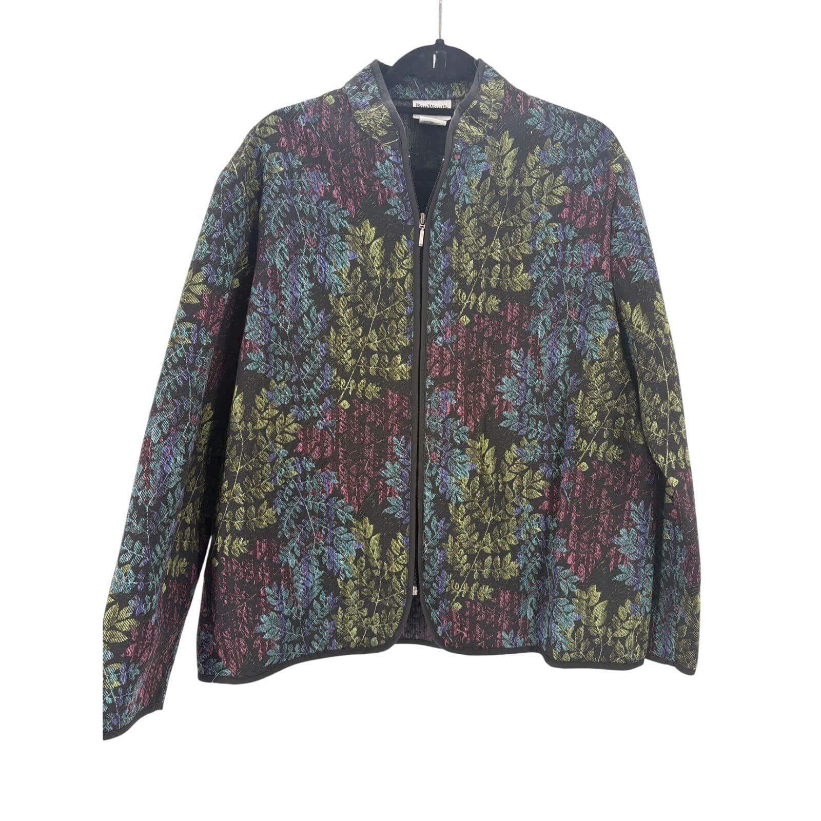 Bon Worth Womens Floral Zip Up Jacket Size L
