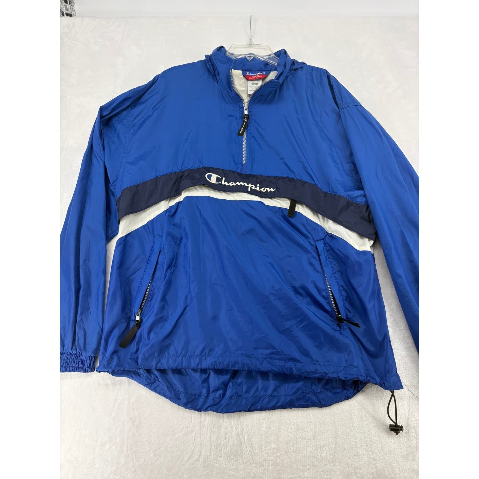 Champion Windbreaker Mens Large Jacket Blue Quarter Zip Anorak Colorblock