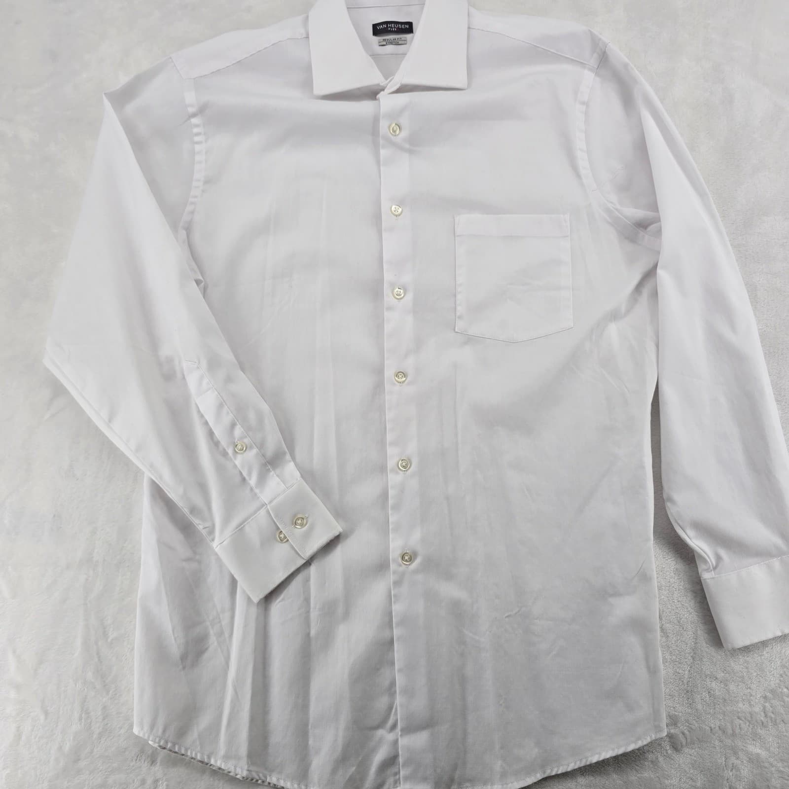 Van Heusen Dress Shirt Mens L White Flex Regular Fit Stretch Button Down
