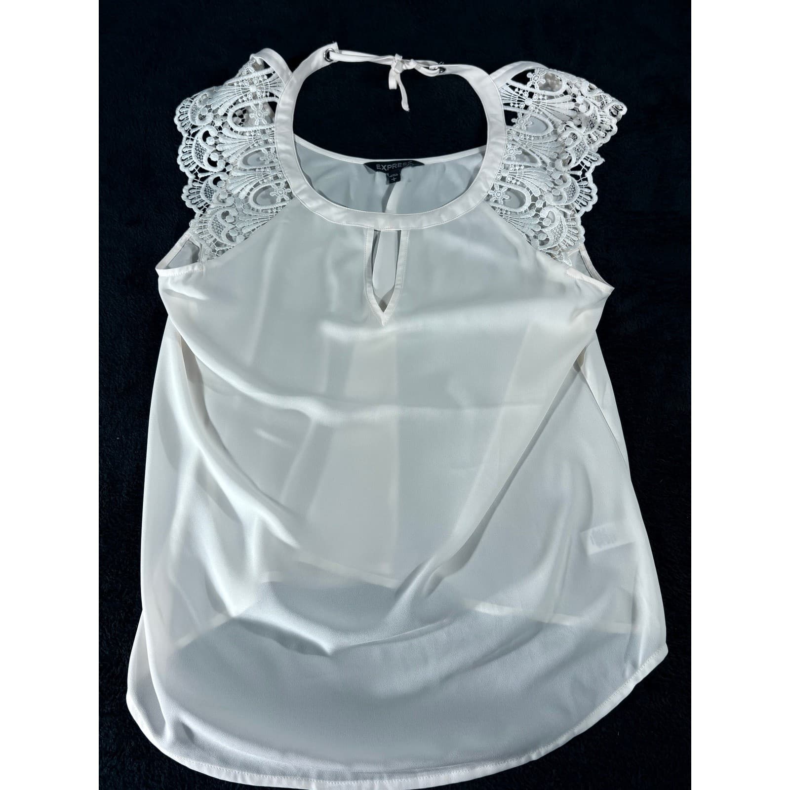 Express Women's Sleeveless Lace Trim Keyhole Neck Blouse Top