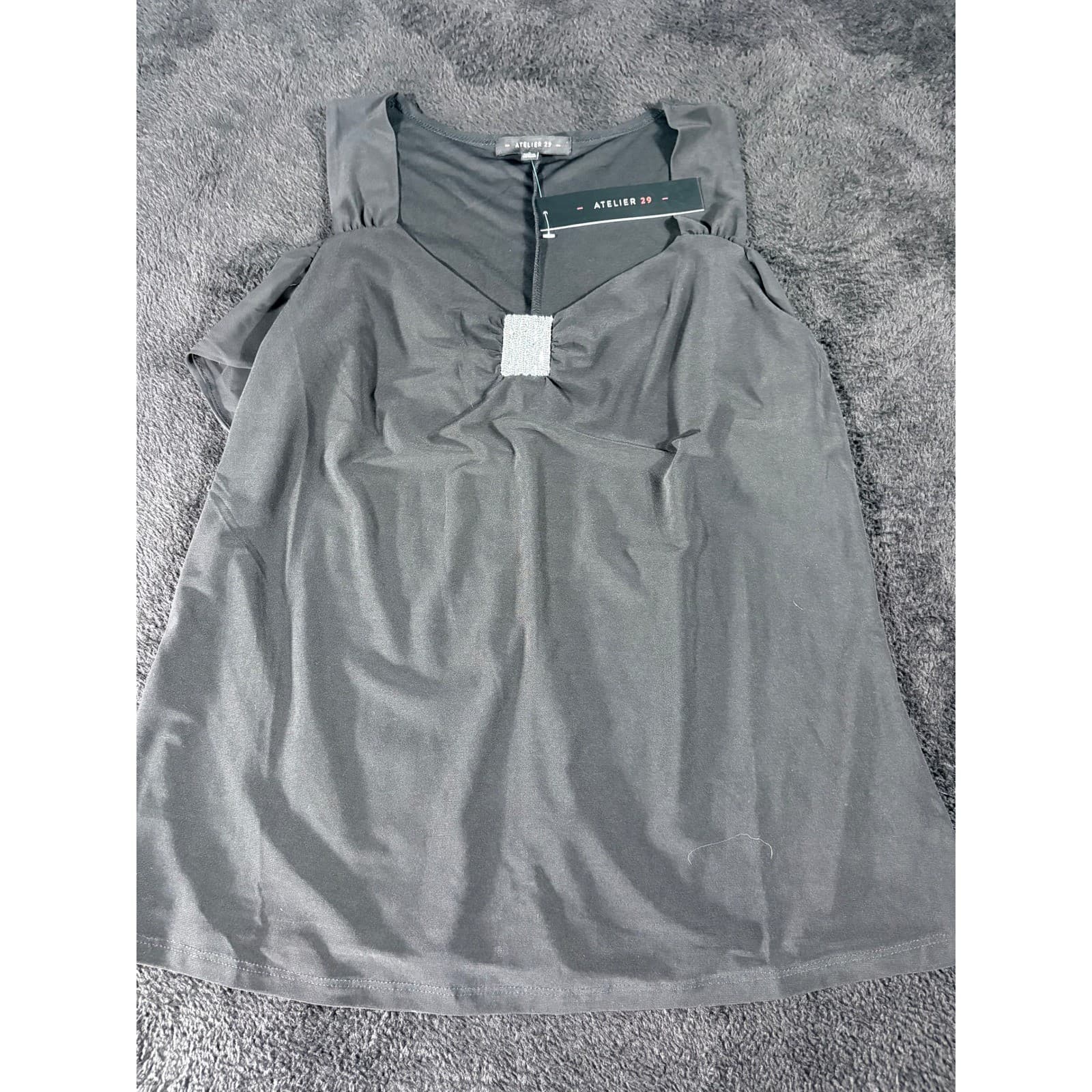 Atelier 29 Women's Sleeveless Top Gray Embellished Neckline Size L