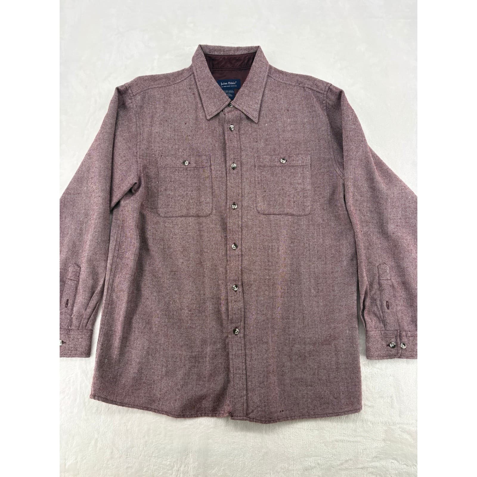 John Blair Shirt Mens L Button Front Burgundy Marl Long Sleeve Acrylic Flannel