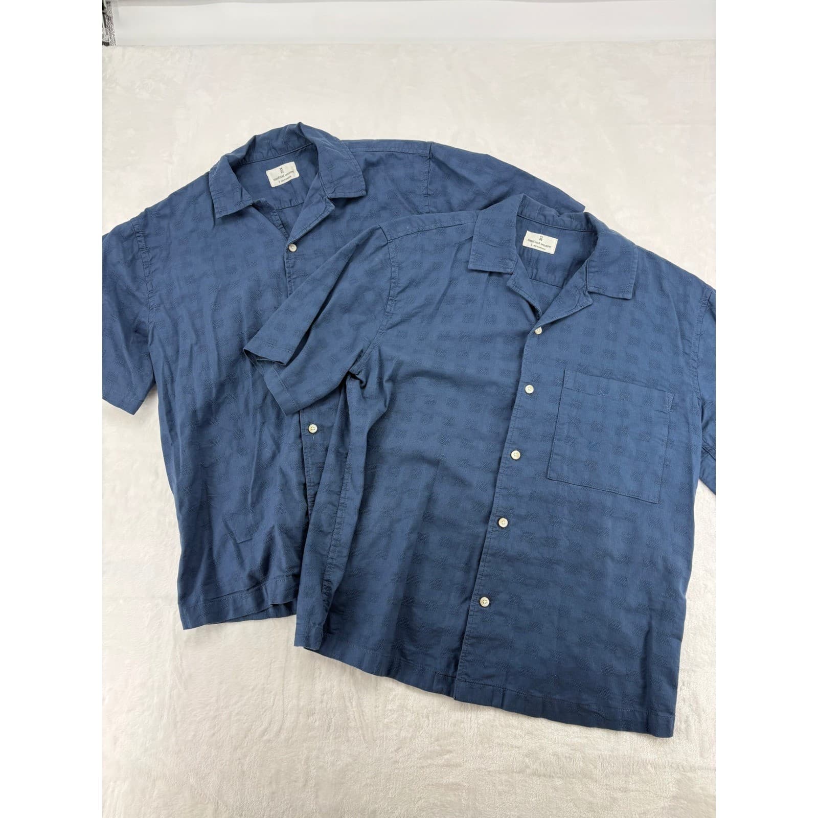 Mutual Weave Shirt Mens S Short Sleeve Button Down Blue Textured Camp Bundle 2