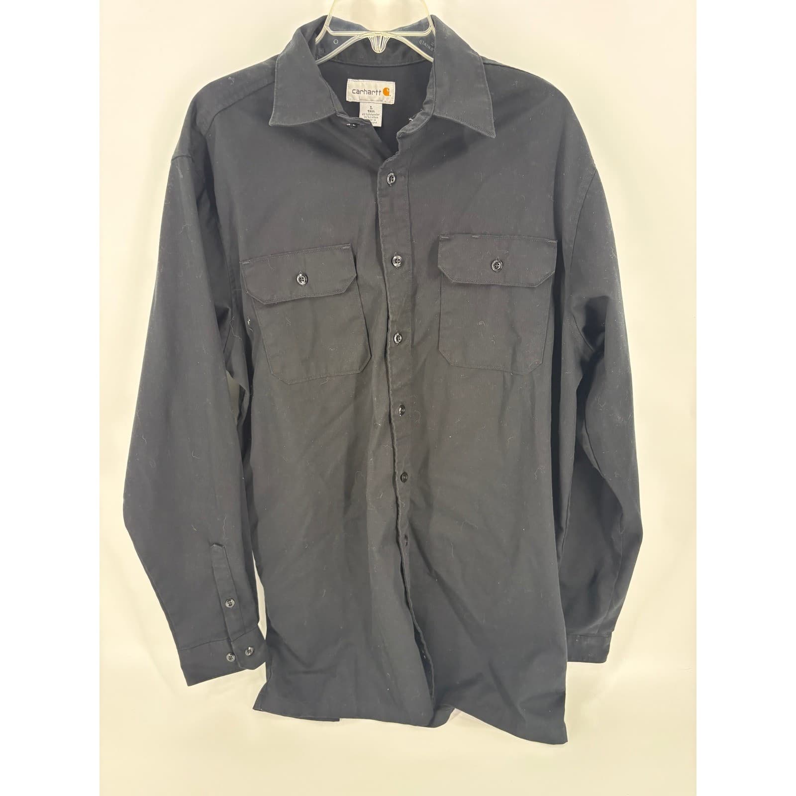 Carhartt Mens L Tall Work Shirt Long Sleeve Button Front Black Uniform Shirt