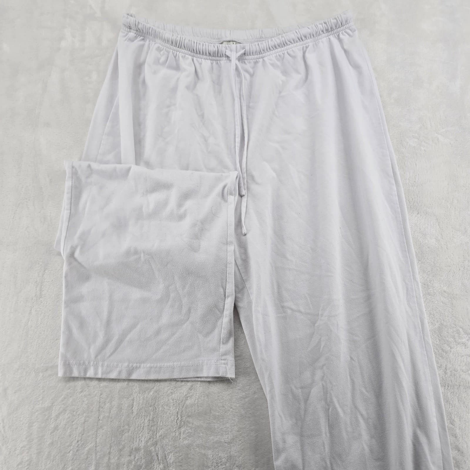 Orvis Pajama Pants Womens L Sleep Pants White Elastic Drawstring Cotton Blend