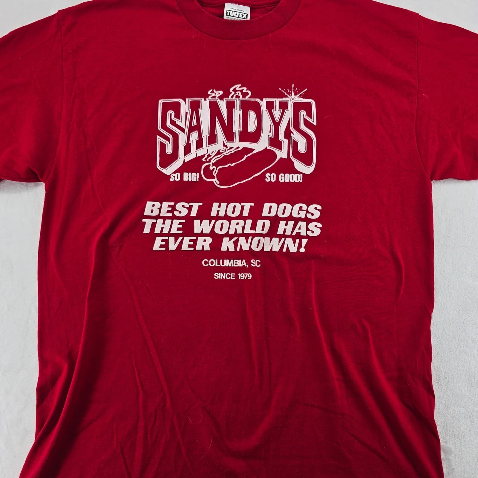 Tultex Graphic Tee Womens XL T-Shirt Red Sandy's Hot Dogs Columbia SC Vintage