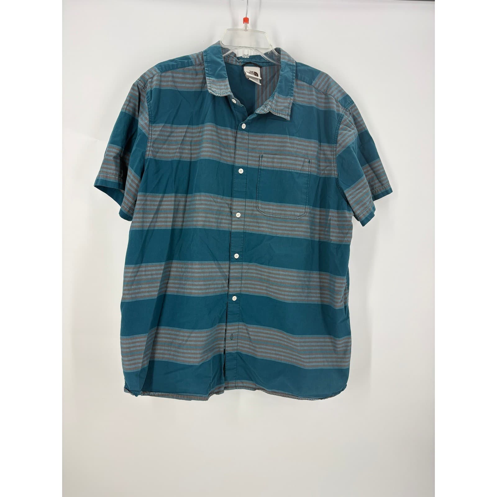 The North Face Men's Striped Short Sleeve Button Up Shirt XXL Teal Gray