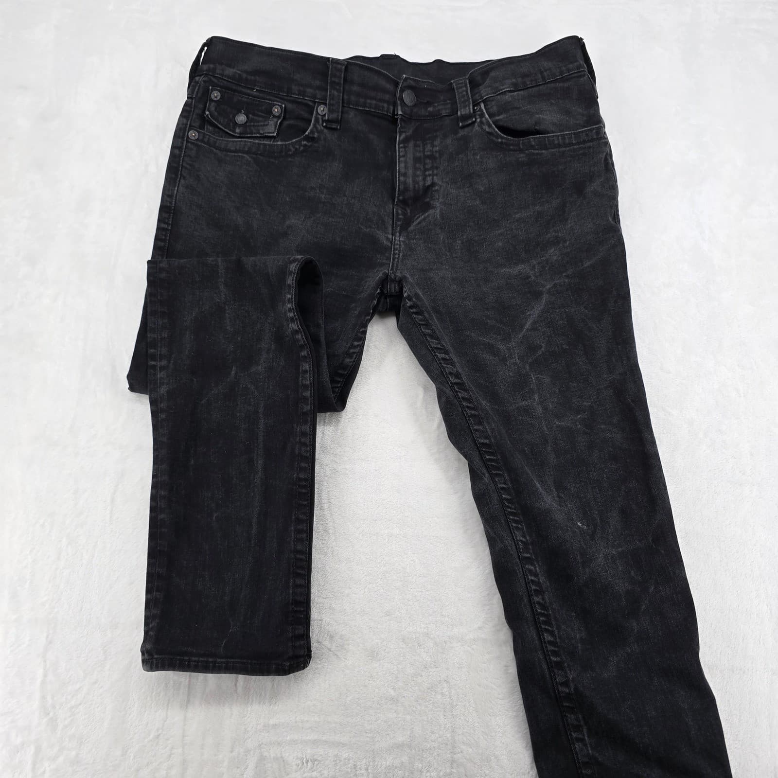 True Religion Rocco Mens 38 Relaxed Skinny Jeans Black Faded Flap Pocket AE141