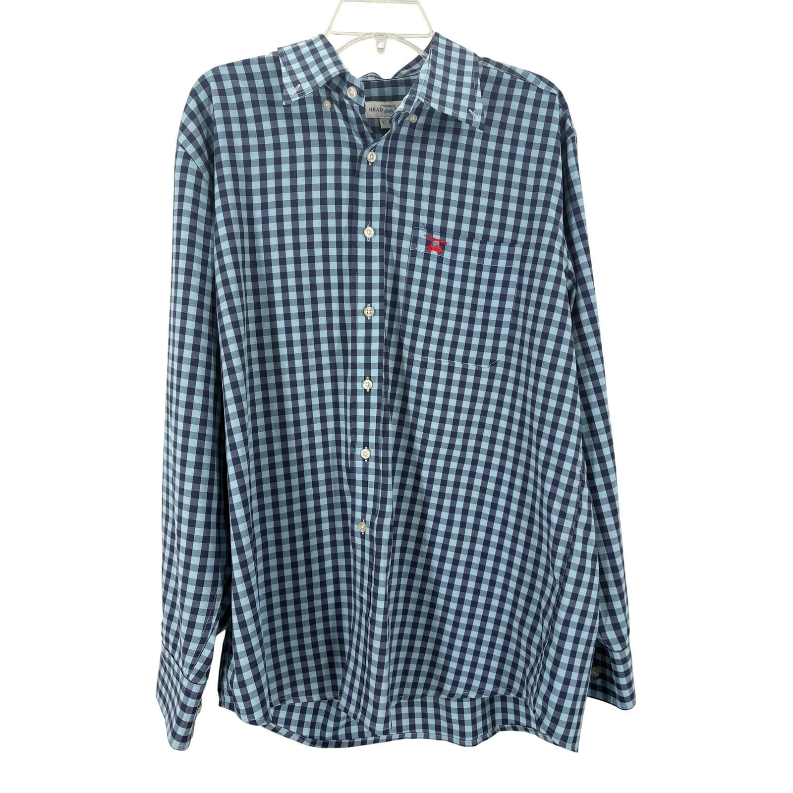 Bald Head Blues Mens XL Gingham Button Down Long Sleeve Shirt Red Golf Cart Logo