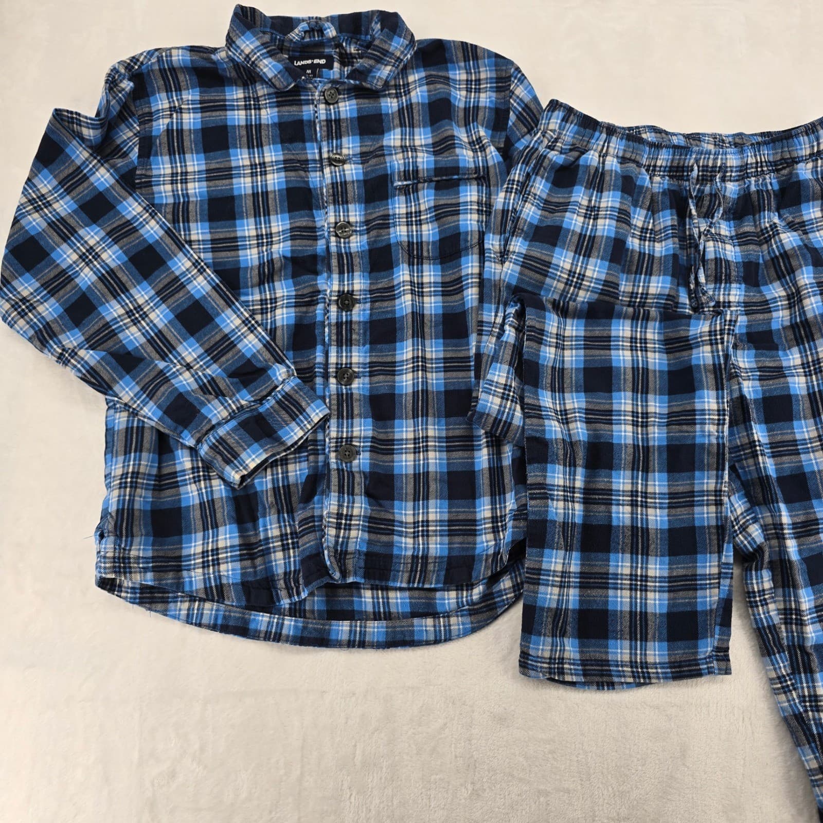 Lands' End Pajama Set Womens M Pajama Set Blue Plaid Flannel 100% Cotton M 38-40
