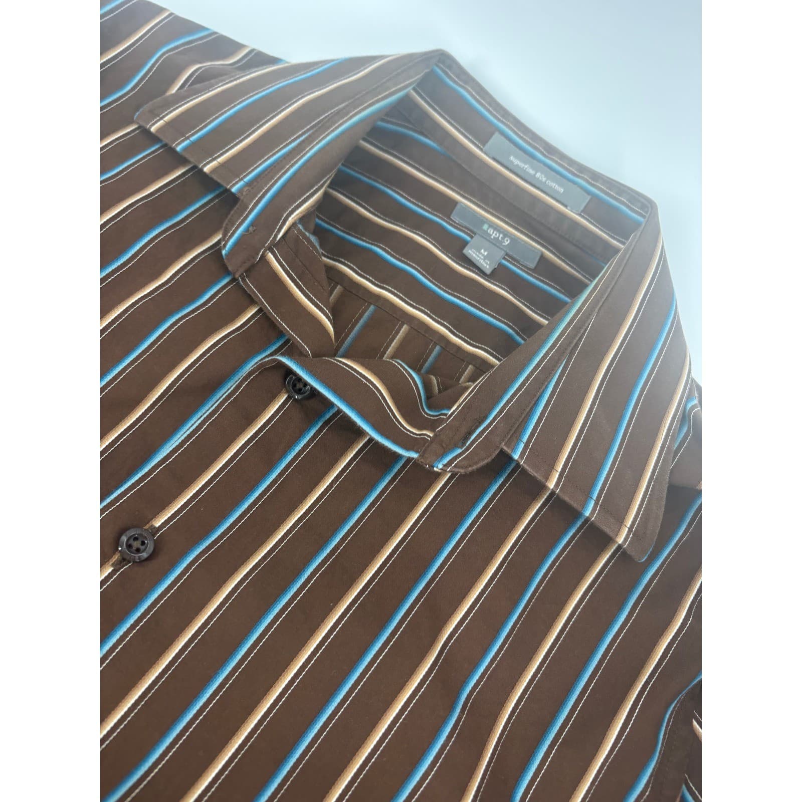 Apt 9 Mens Striped Long Sleeve Button Down Shirt Size M Superfine 80s Cotton