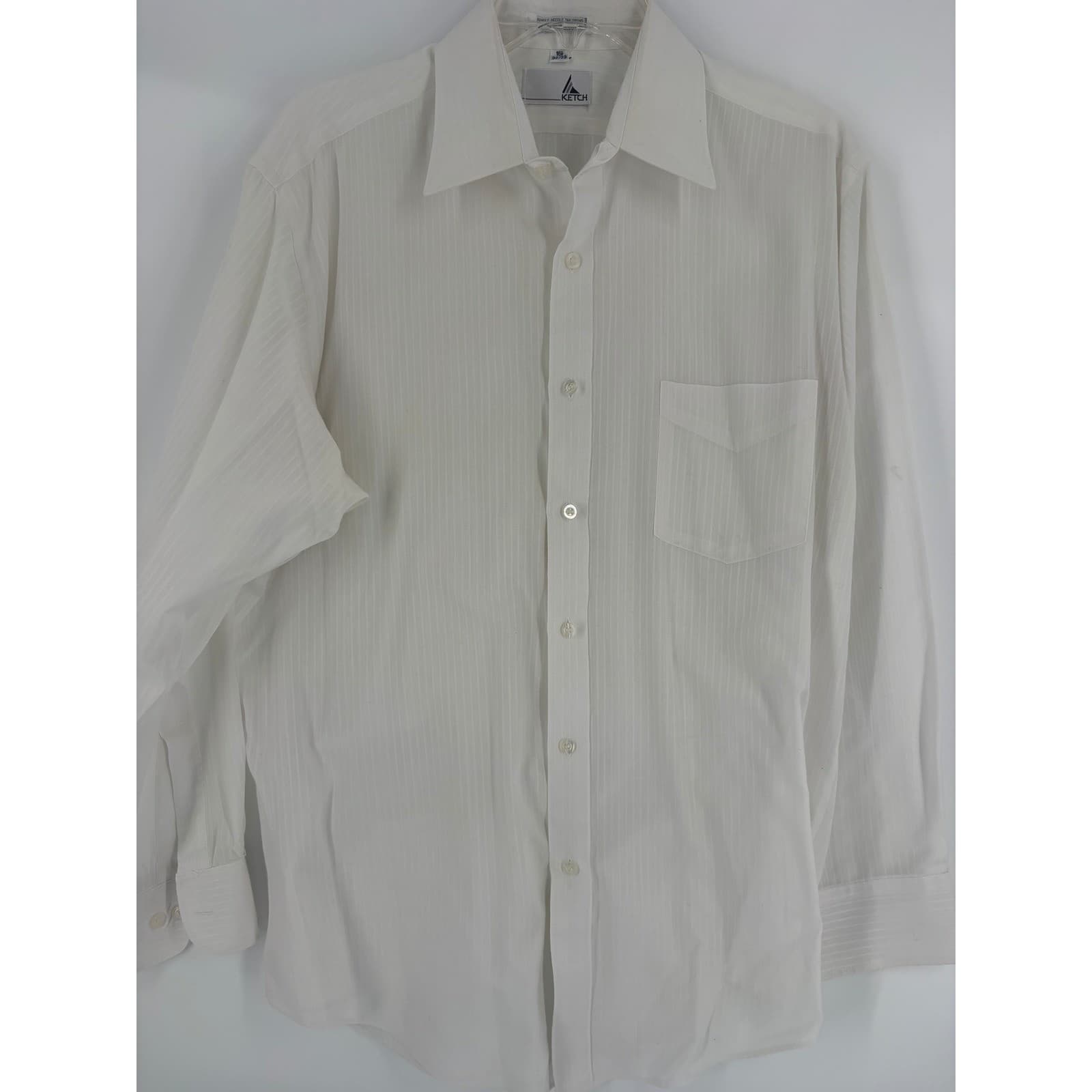 Ketch Mens White Striped Dress Shirt Long Sleeve Button Down Size 16.5 32/33