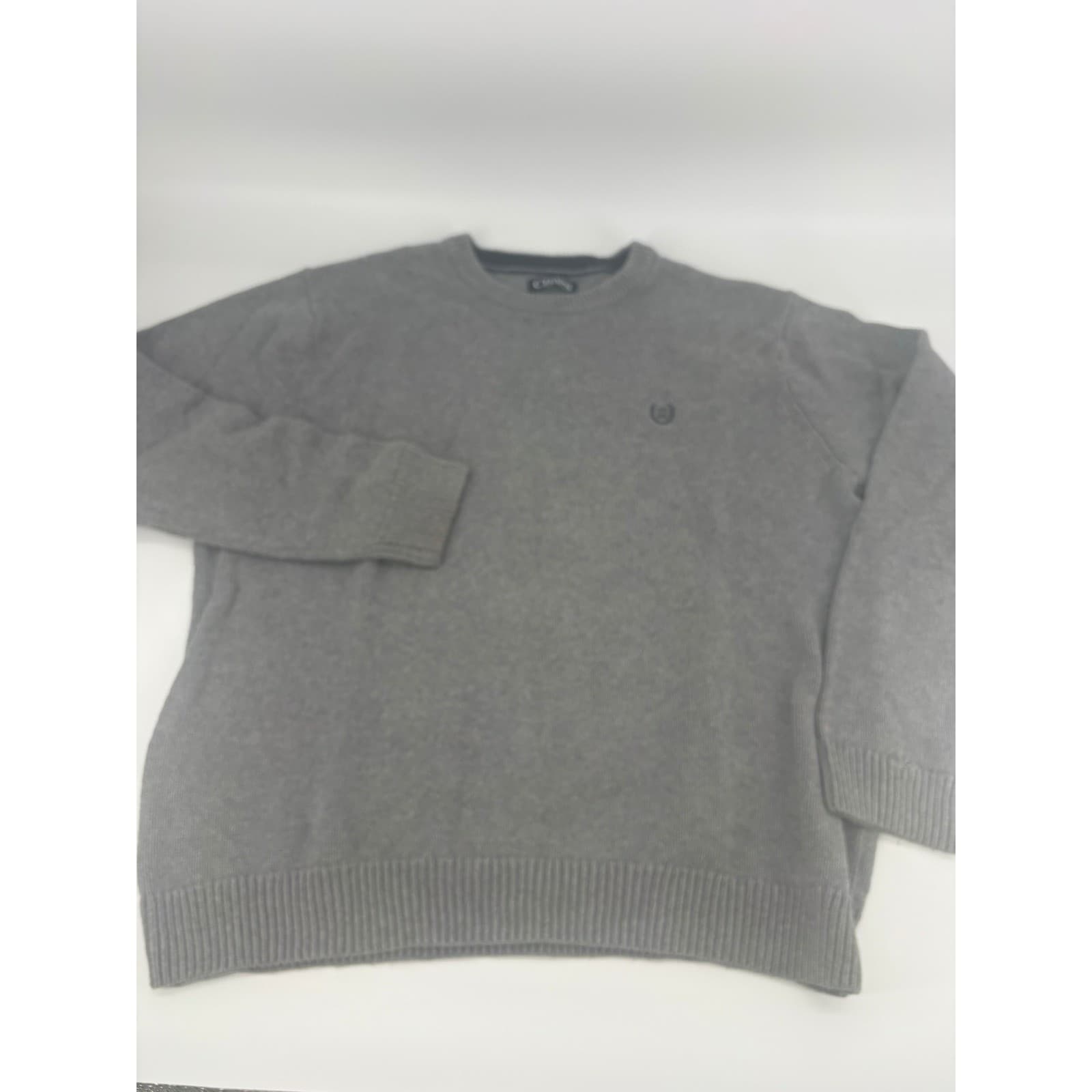 Chaps Men's Gray Crewneck Sweater Embroidered Logo Size XL Casual Pullover