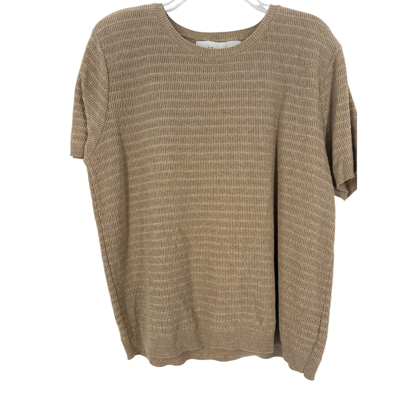 Alfred Dunner Women Knit Short Sleeve Top Tan Size L Textured Pullover