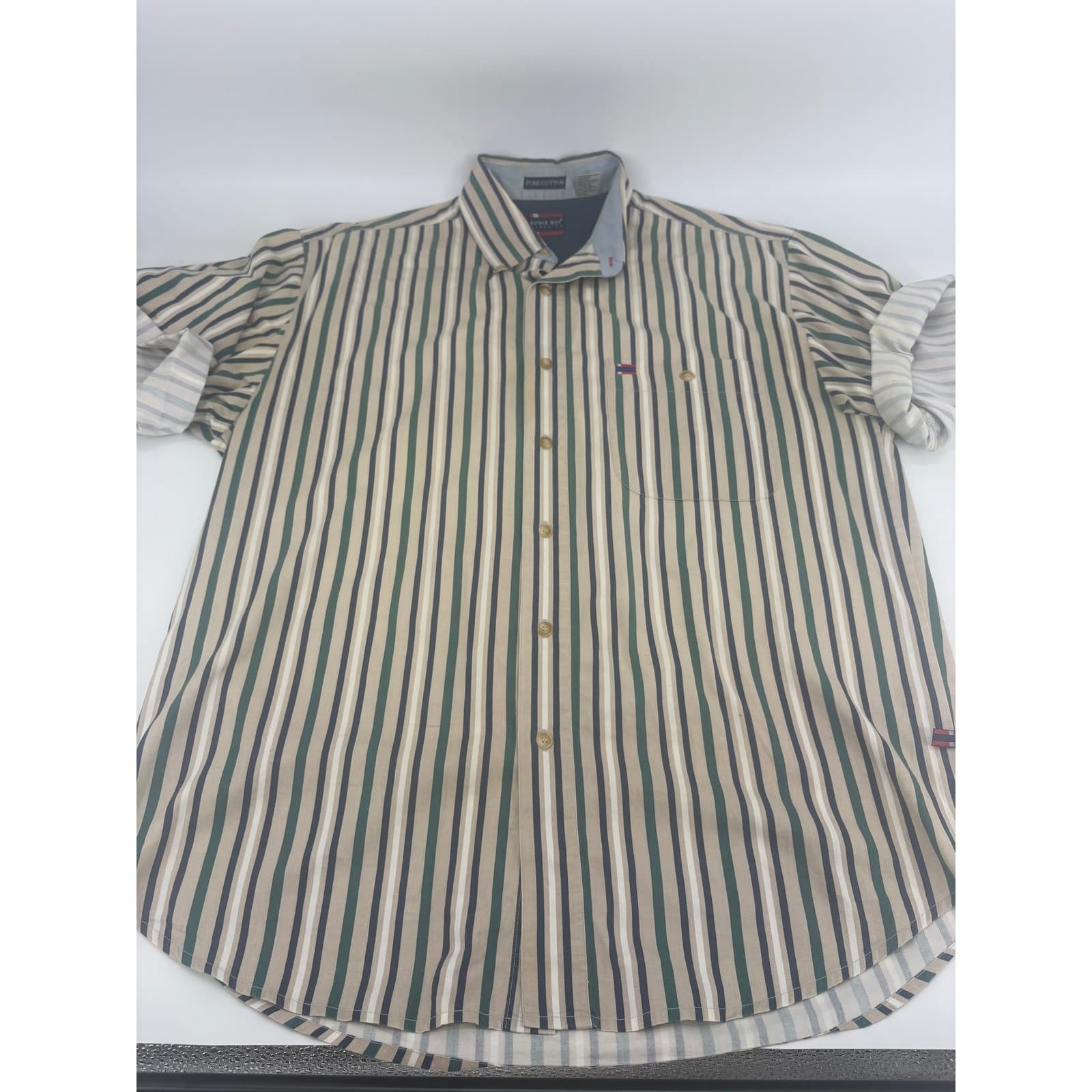 Bugle Boy Classics Mens Striped Short Sleeve Button Down Shirt Size M Cotton