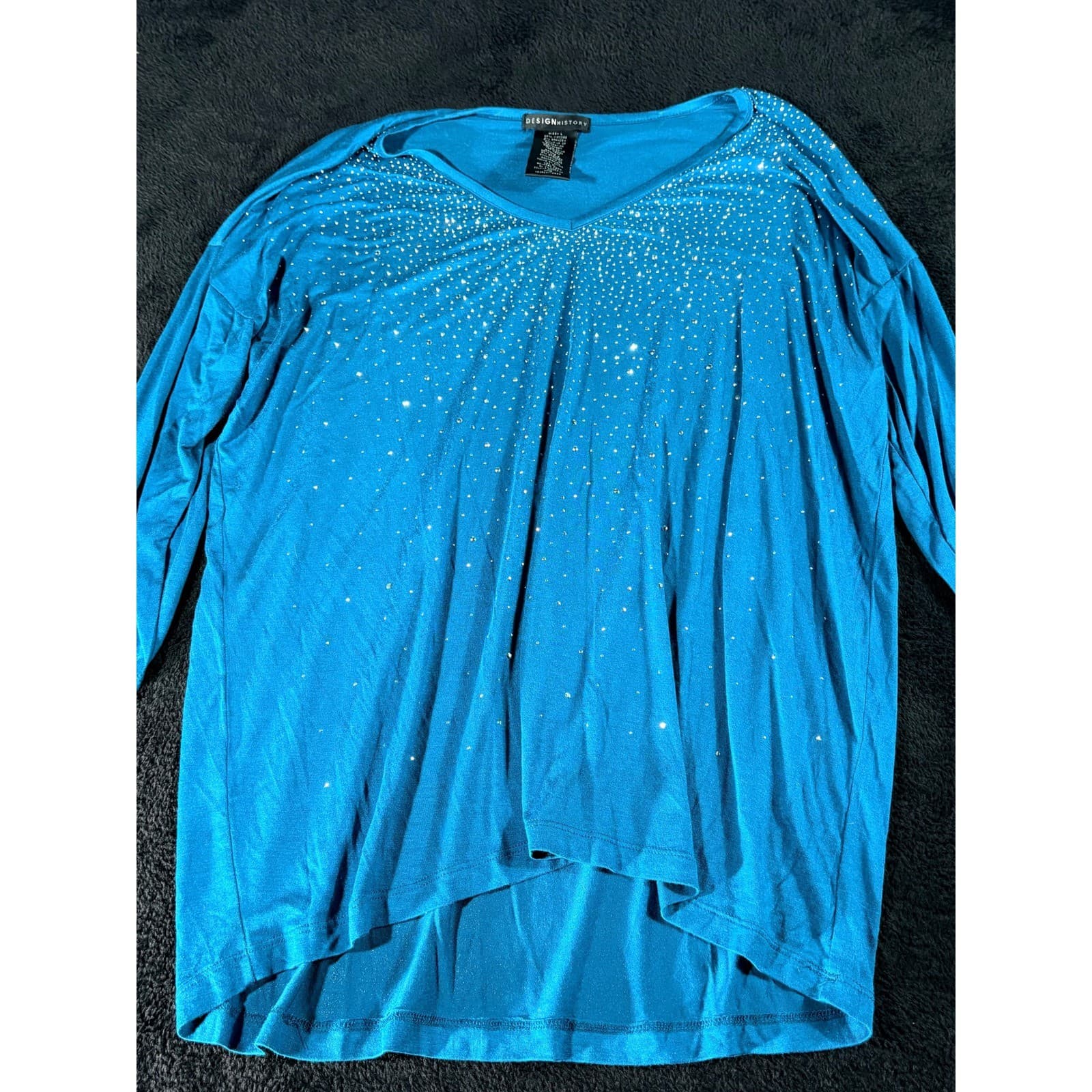 Design History Women's Embellished Long Sleeve Top Blue Size L