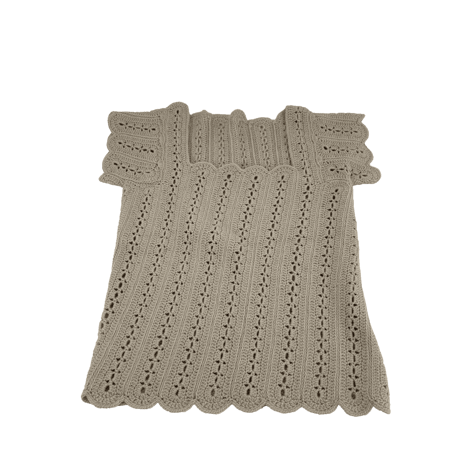 Women’s Beige Crochet Knit Square Neck Short Sleeve Top Boho Casual Size S