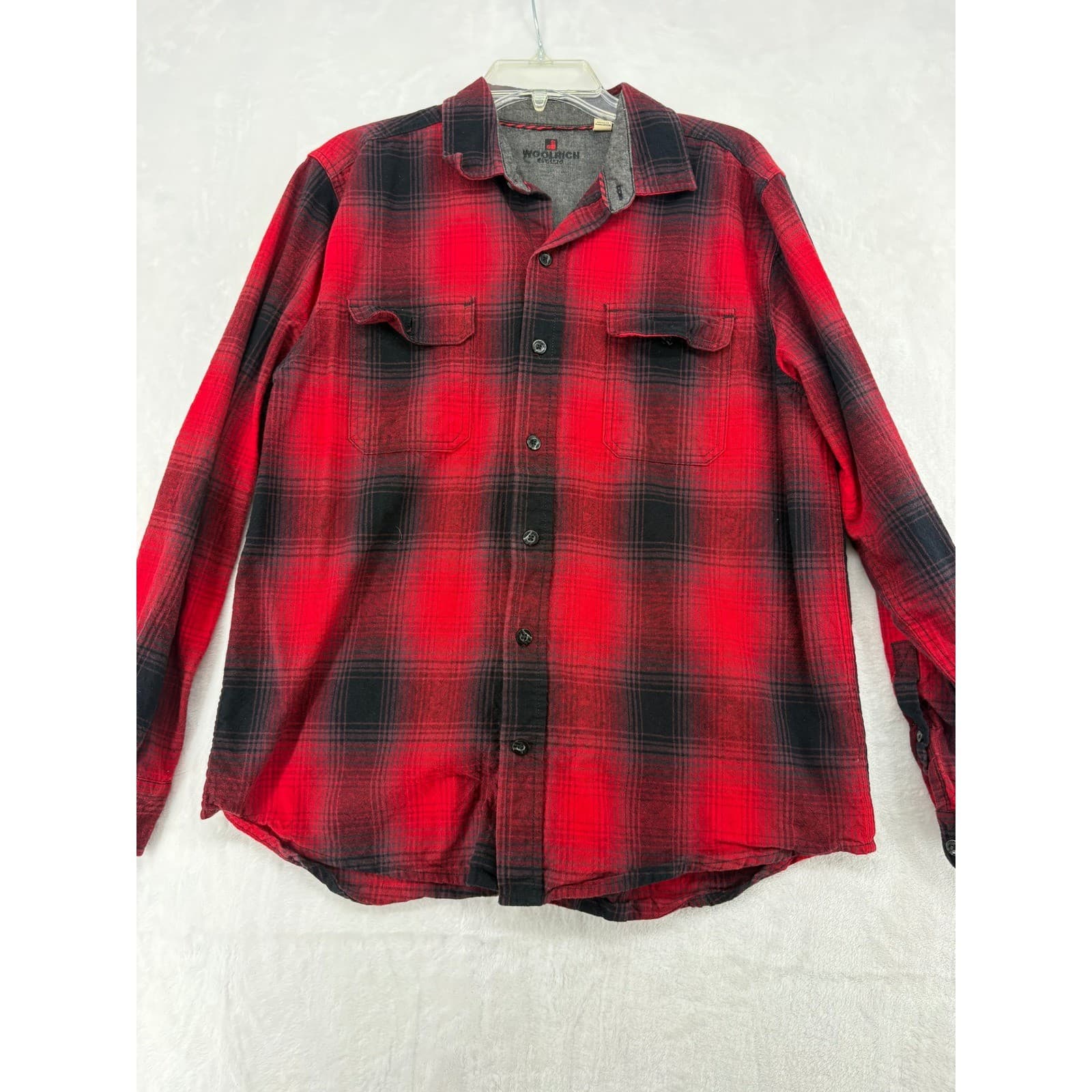 Woolrich Flannel Shirt Mens Large Button Down Red Black Plaid Cotton