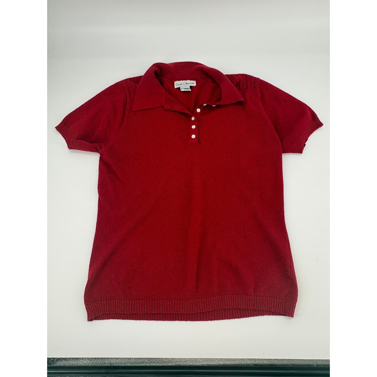 Croft & Barrow Women's Red Short Sleeve Collared Knit Polo Shirt Size M