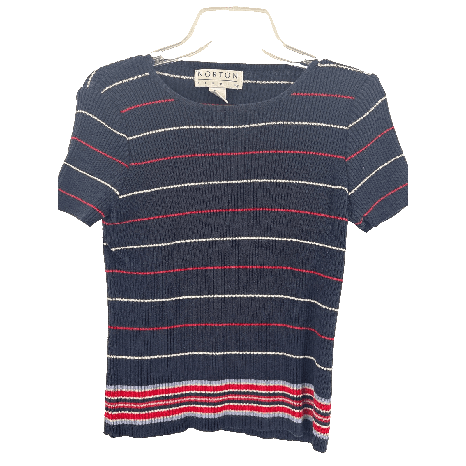 Norton Studio Striped Knit Top Short Sleeve Boat Neck Casual Womens Size S