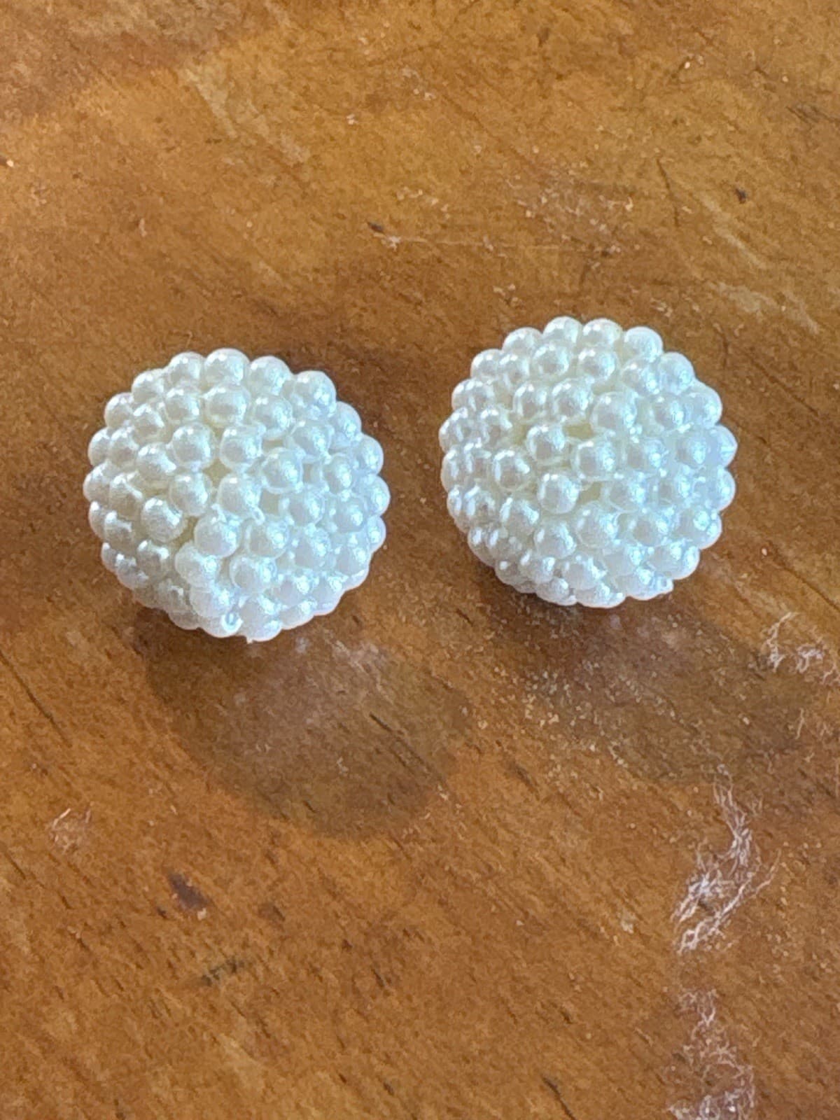 Vintage Napier cluster bead stud earrings with a unique iridescent white finish.