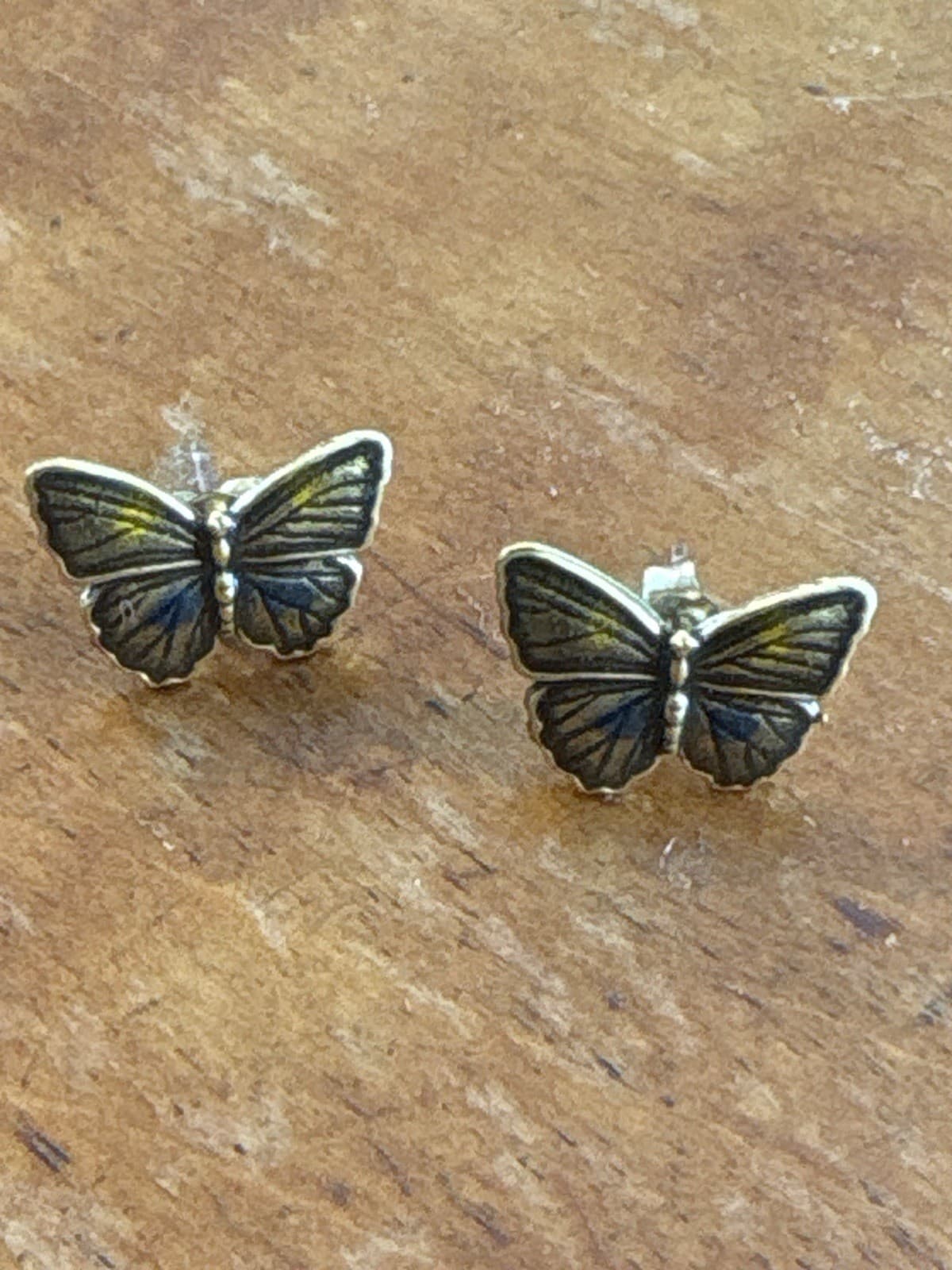 Anni Butterfly Stud Earrings Gold Tone Black Enamel Vintage Style