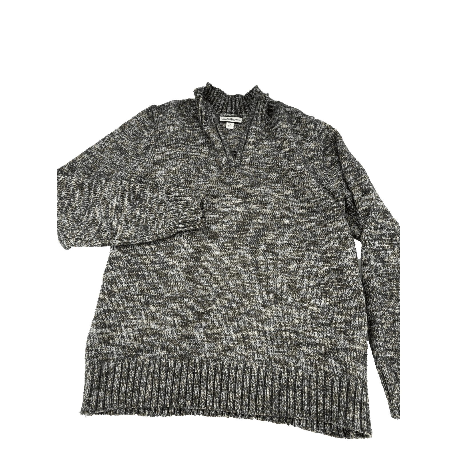 Croft & Barrow Women’s Gray Blue Marled V-Neck Sweater Knit Pullover Size S