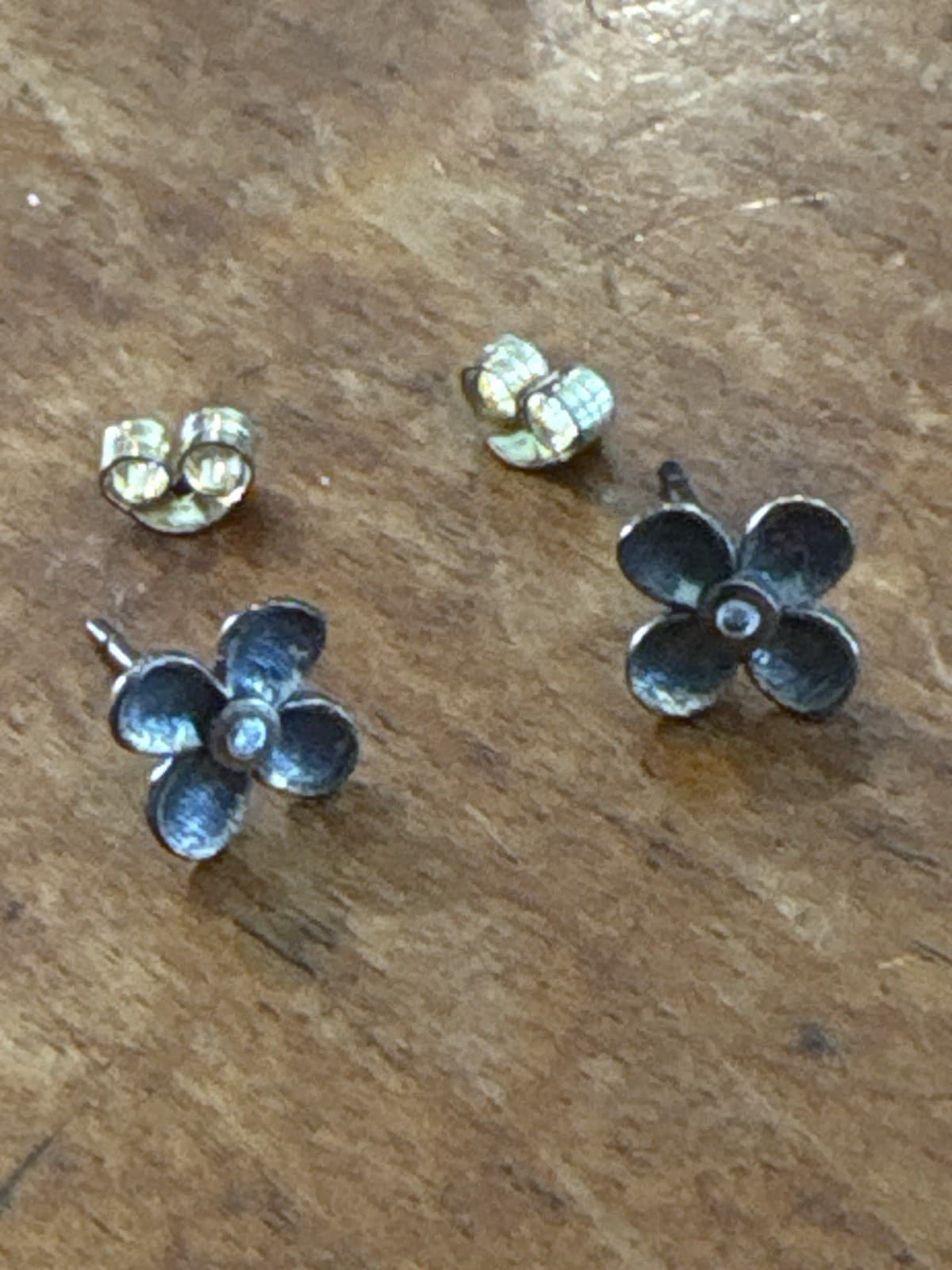 Sterling Silver 925 Flower Stud Earrings 4 Petal Minimalist