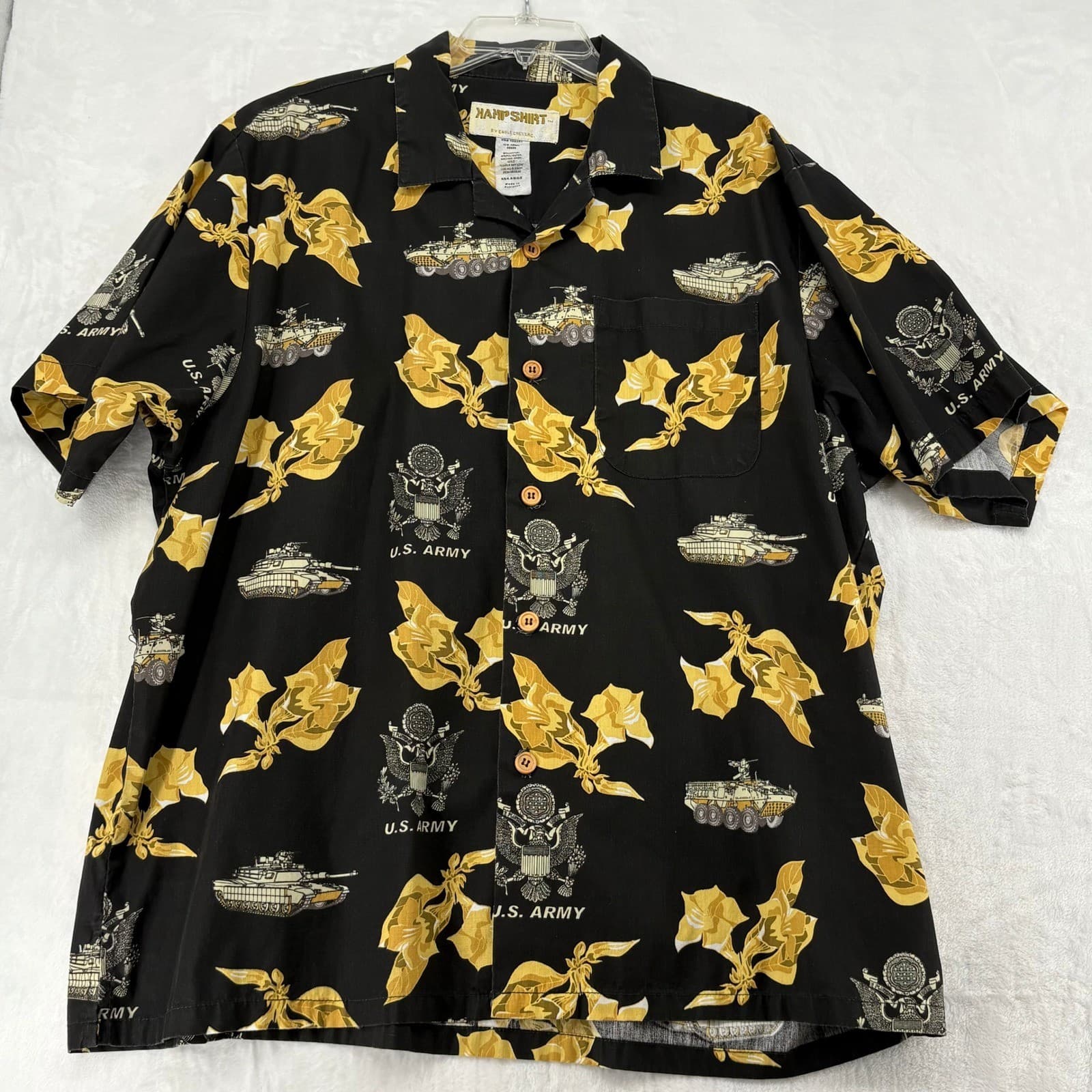 Eagle Crest Kamp Shirt Mens XXL Button Down Black US Army Tank Graphic Shirt