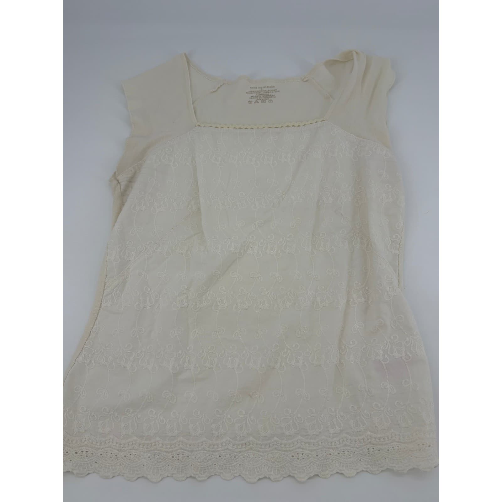 Vintage Nines & Co Weekend Cream Lace Front Square Neck Cap Sleeve Top Size S