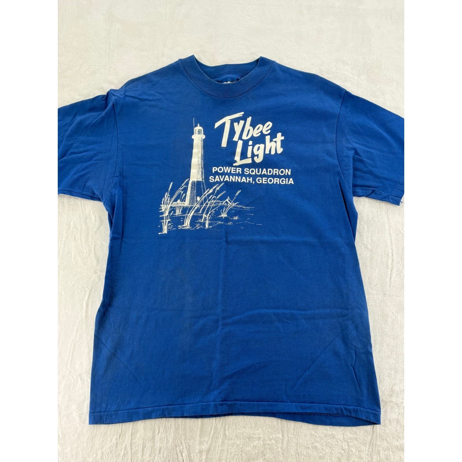 Hanes T-Shirt Womens L Tybee Light Savannah Georgia Blue Vintage Beefy-T