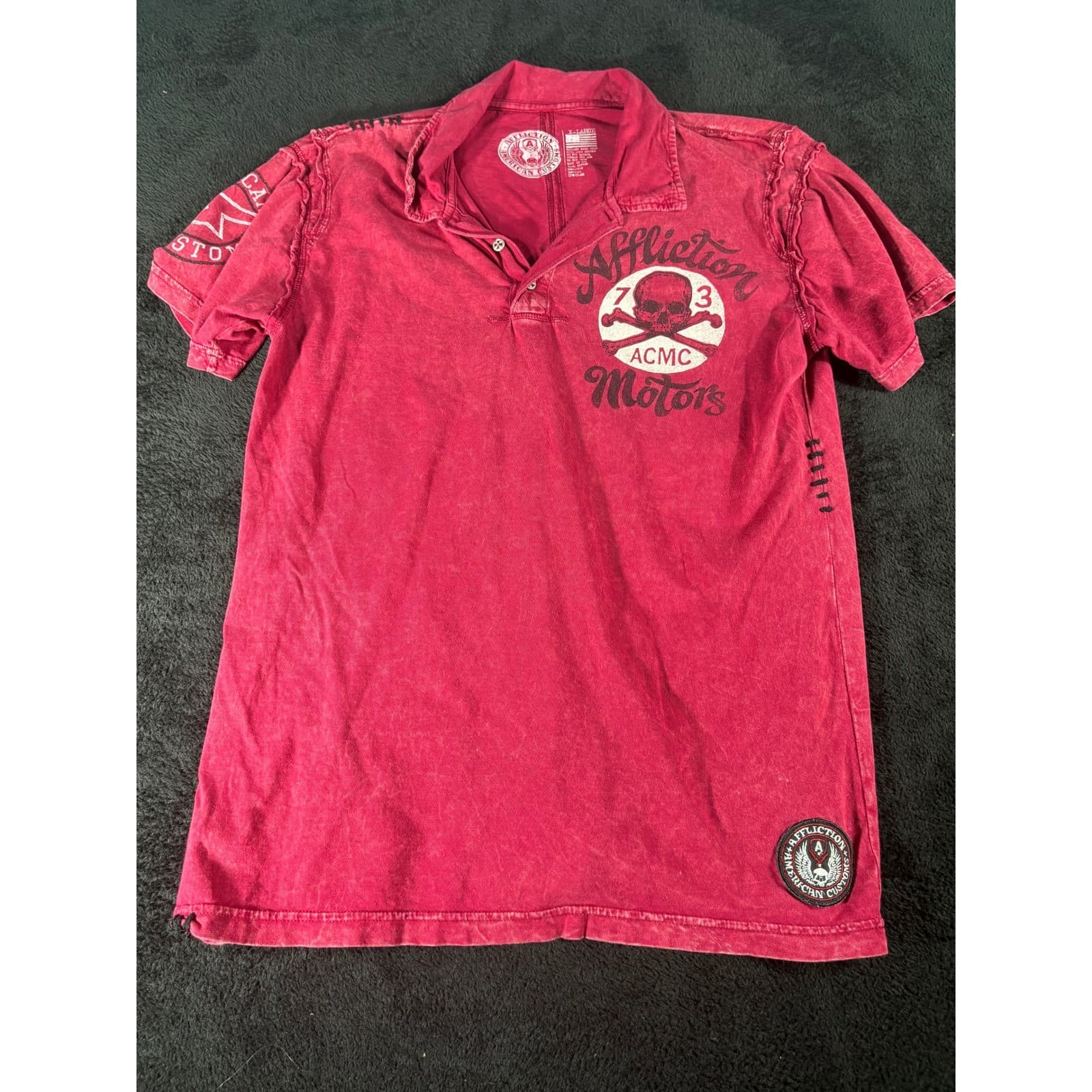 Affliction American Customs Hot Rod Junkies Polo Shirt Women's XL