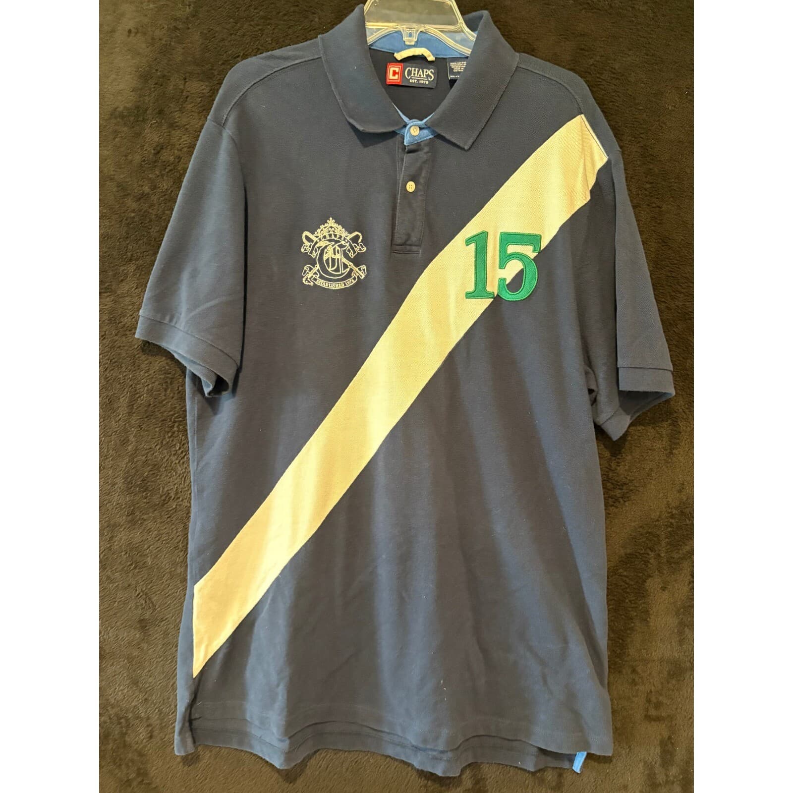 Chaps Polo Shirt Graphic Crest Number 15 Cotton Casual XL