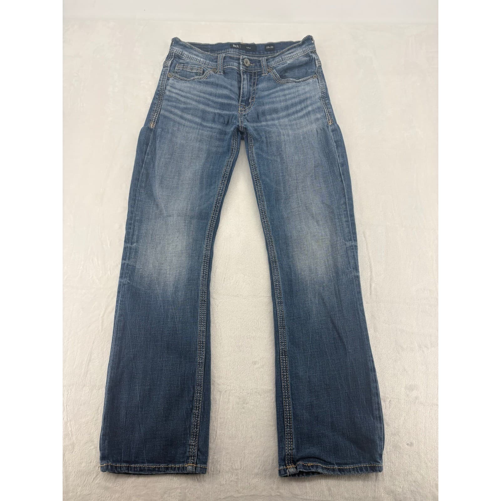 BKE Aiden Jeans Mens 29x30 Straight Leg Blue Medium Wash Heavy Stitching