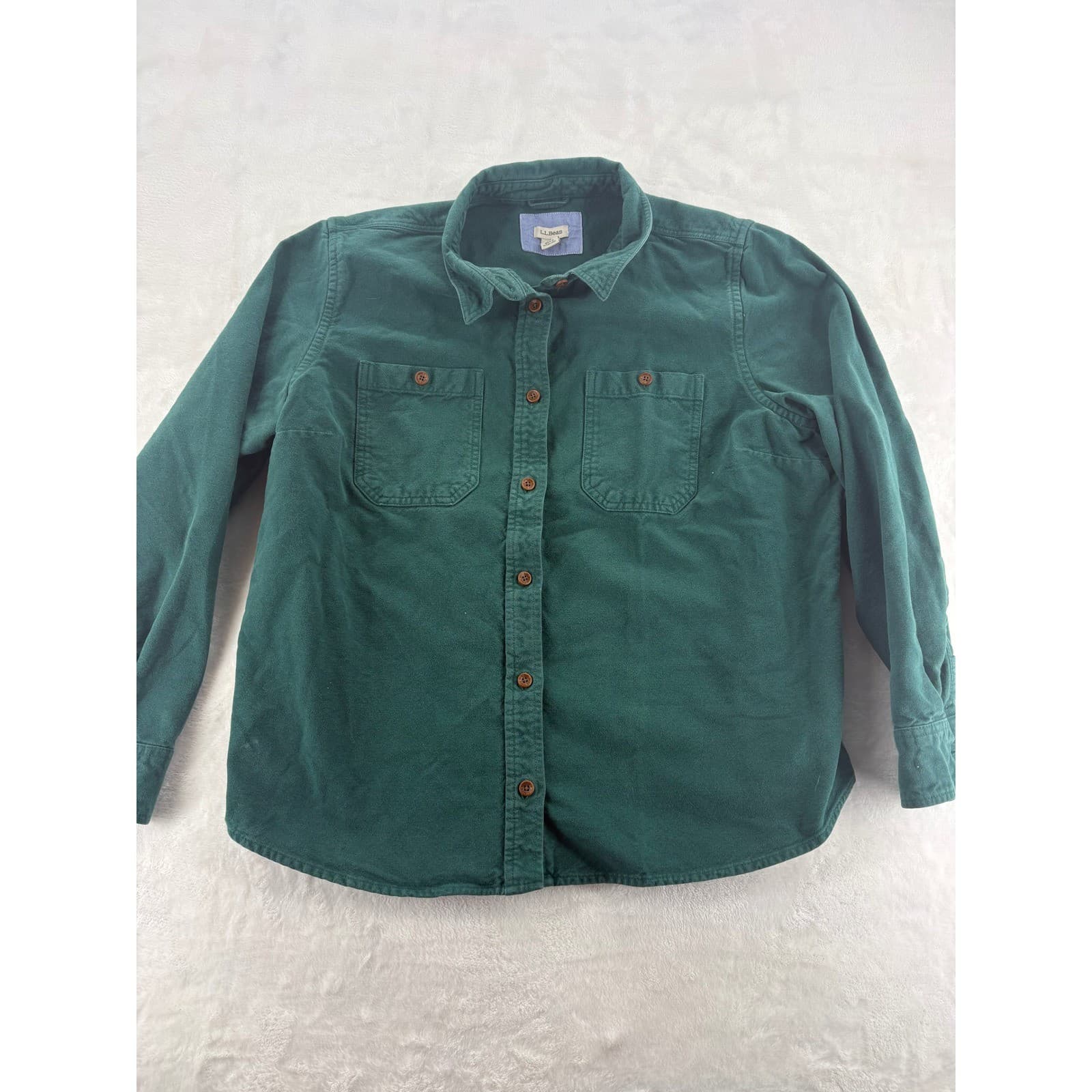 L.L. Bean Button Down Womens XL Pet Shirt Green Long Sleeve Cotton Corduroy