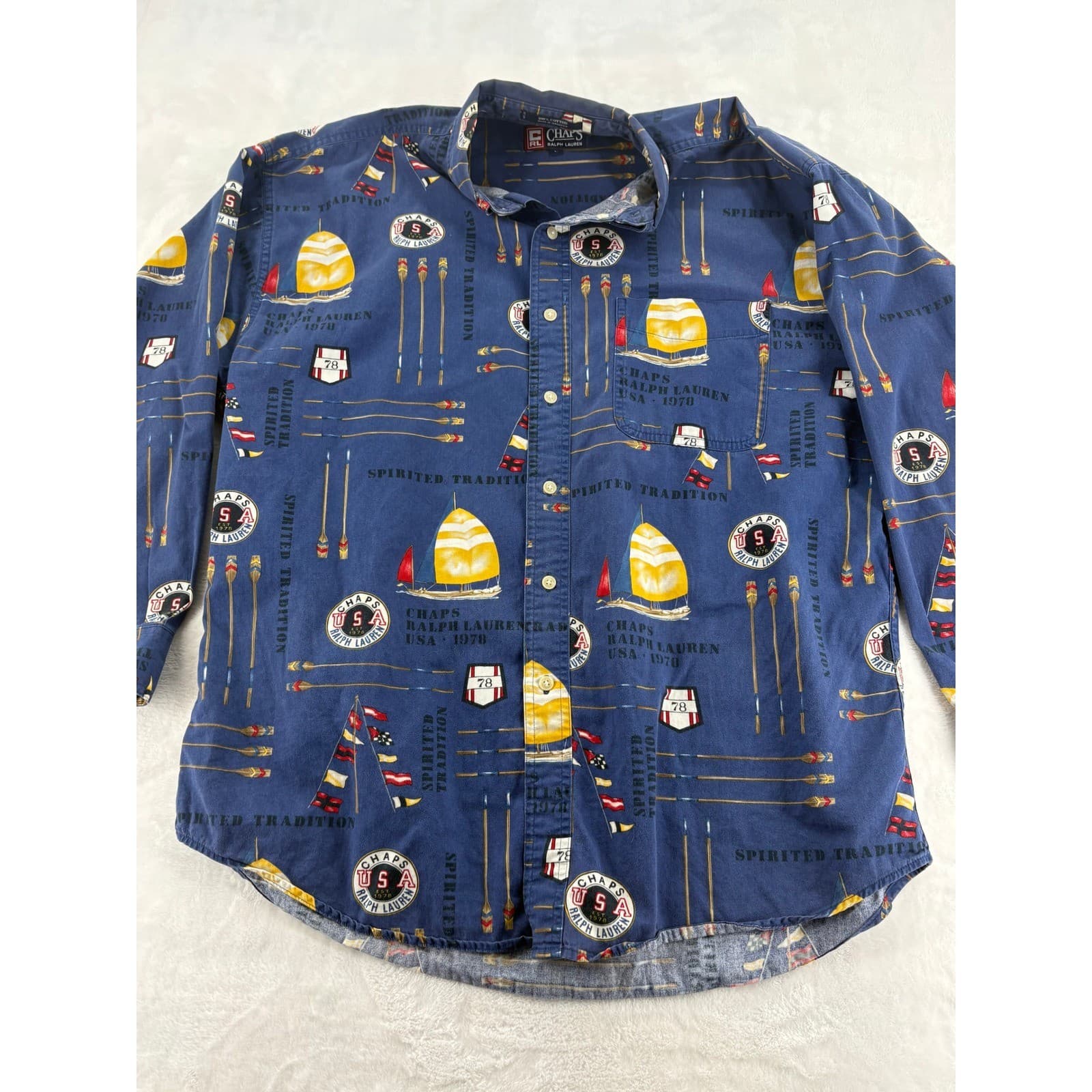 Chaps Button Up Mens Large Shirt Nautical Sailboat Spirited Tradition Cotton