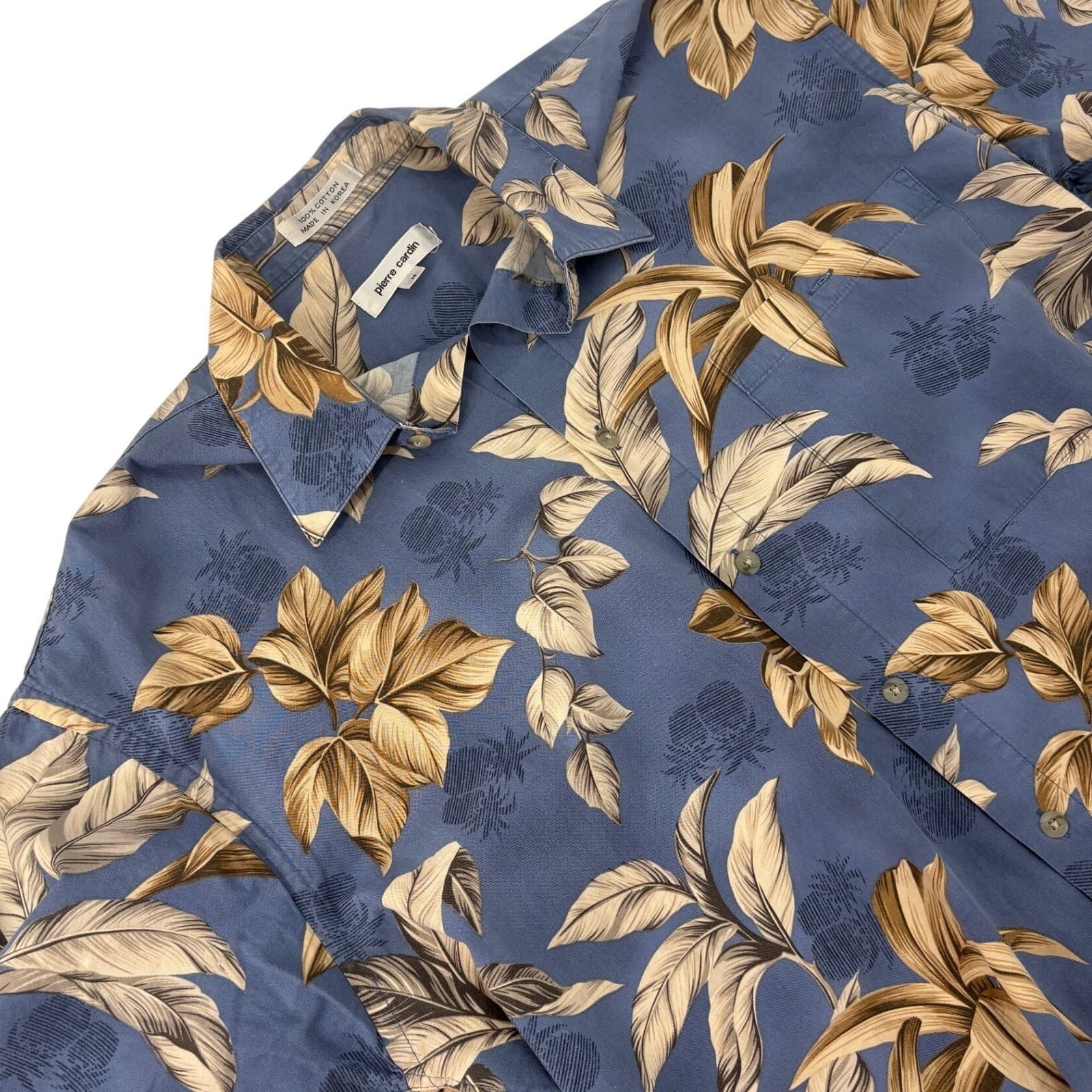Pierre Cardin Men's Blue Floral Short Sleeve Button Up Shirt Size M