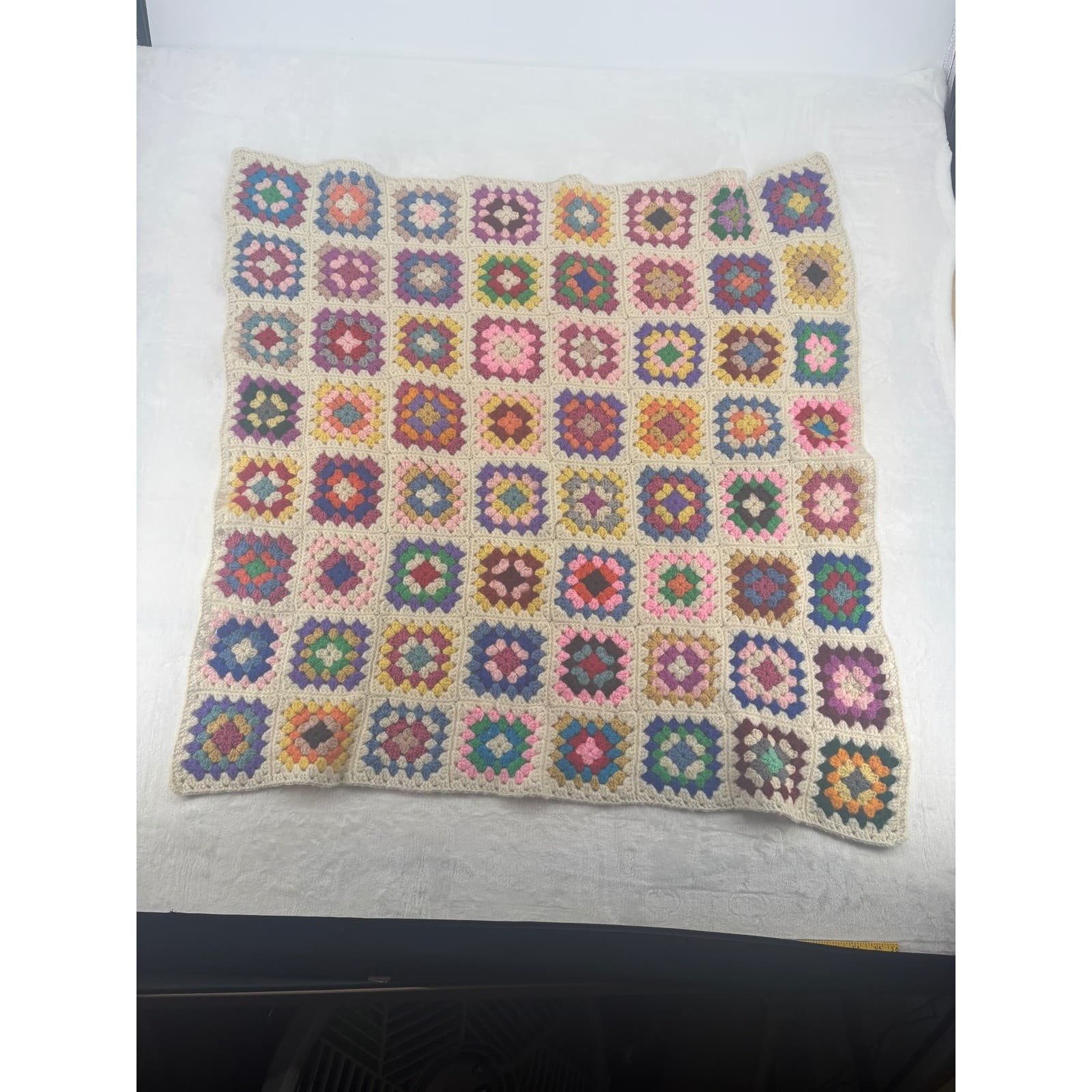 Unbranded Crochet Blanket Womens 34x34 Blanket Multi-Color Granny Square Throw