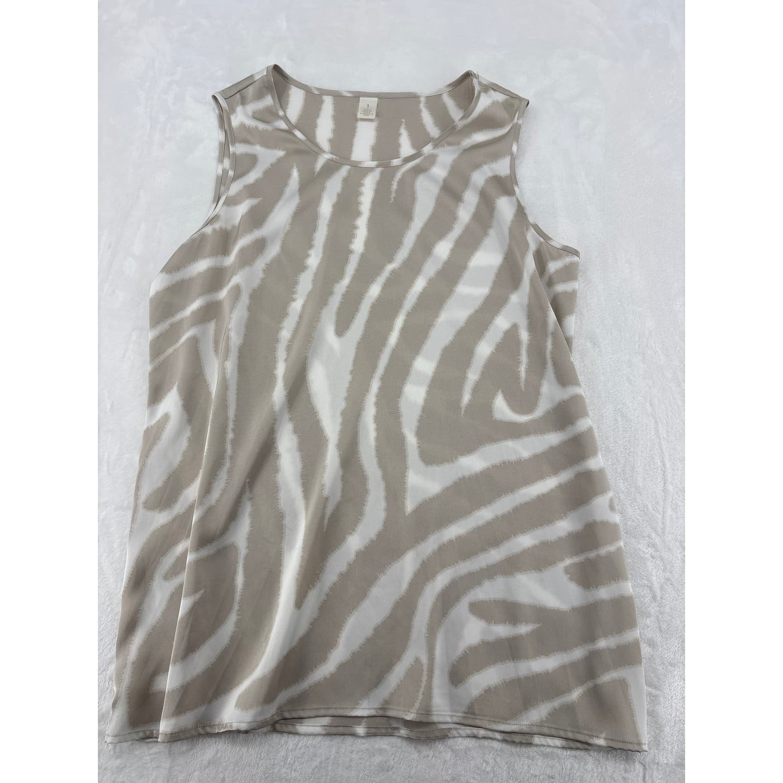 Chico's Tank Top Womens 1 Sleeveless Blouse Tan White Zebra Animal Print 6246