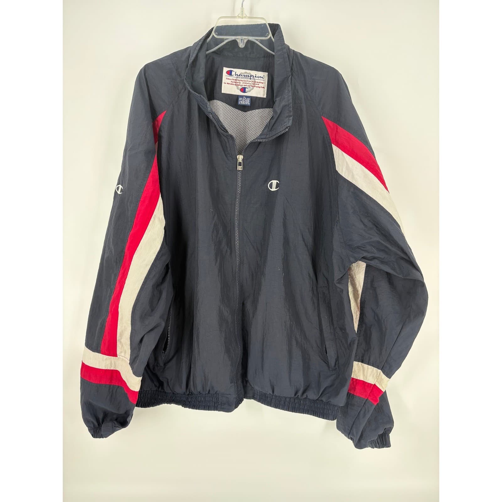 Vintage Champion Jacket XL Full Zip Track Windbreaker Blue Red White Retro