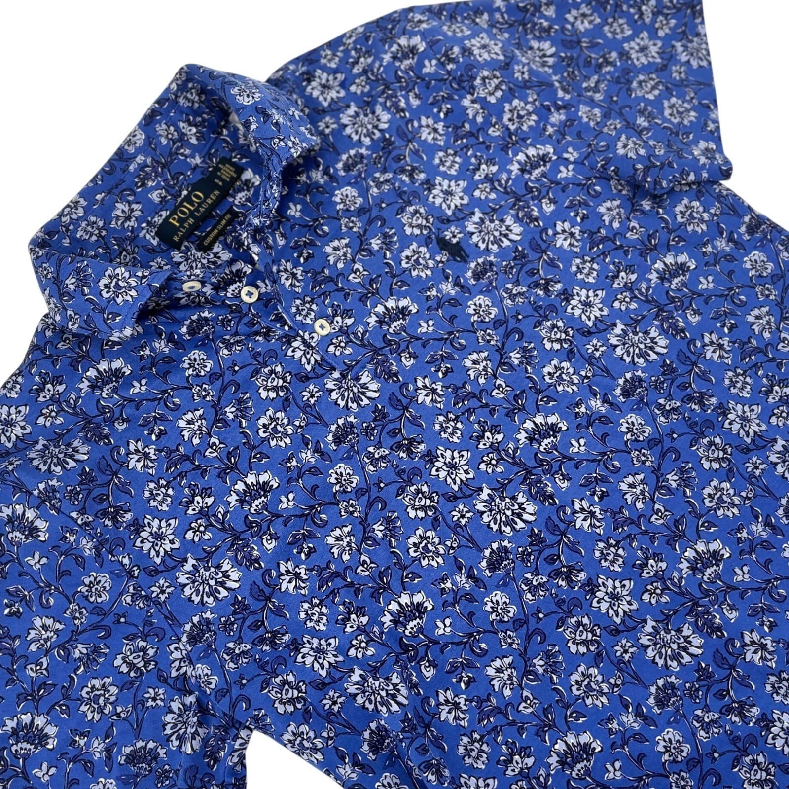 Polo Ralph Lauren Blue Floral Custom Slim Fit Short Sleeve Button Down Shirt S